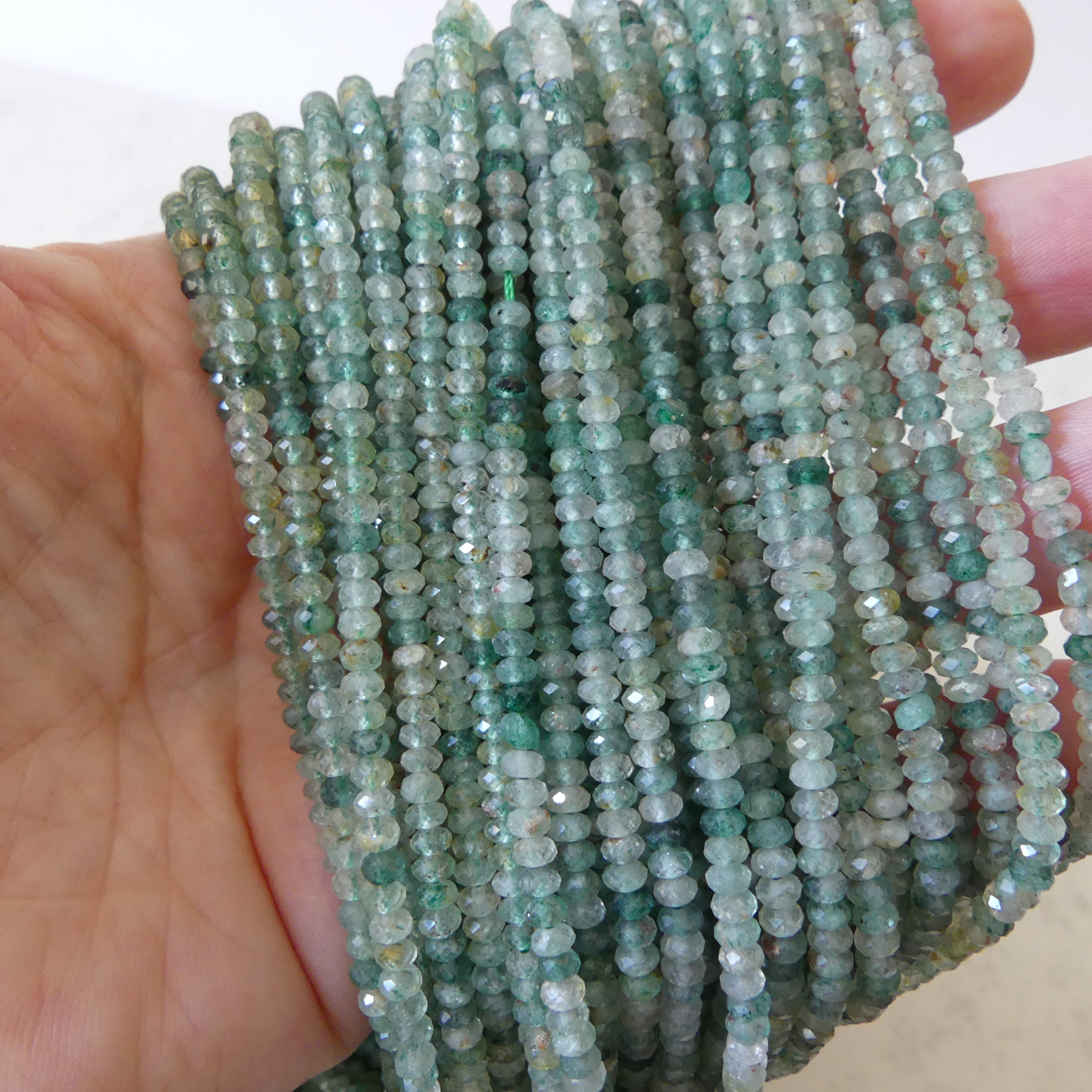 3mm Green Strawberry Quartz Micro Faceted Rondel Beads Genuine Quartz Beads 15" Sparkly Gemstone Beads for Jewelry Making