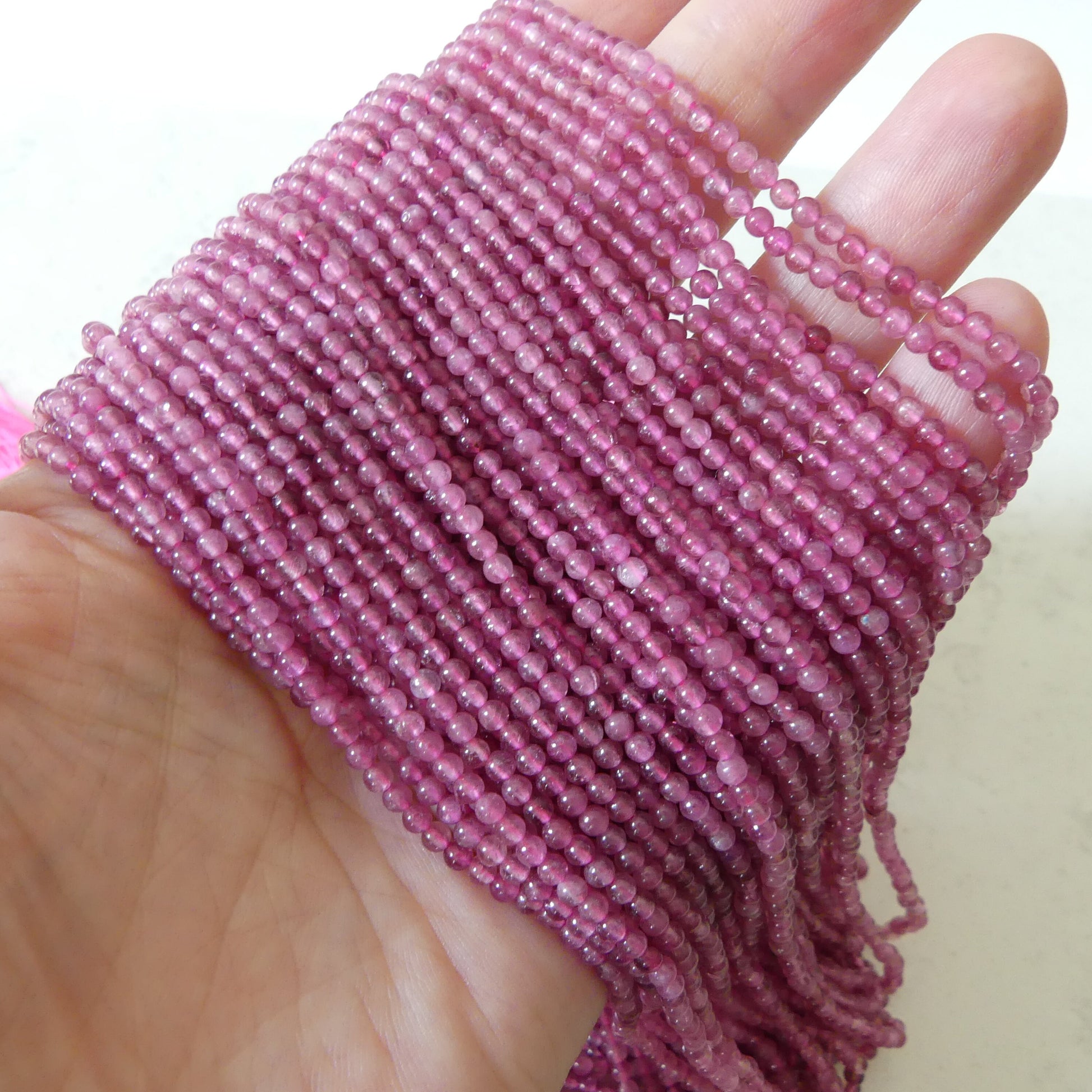 2.5mm Pink Tourmaline Smooth Beads 15" Transparent Gemstone Beads for Jewelry Making Beading Gift for Crafters October Birthstone