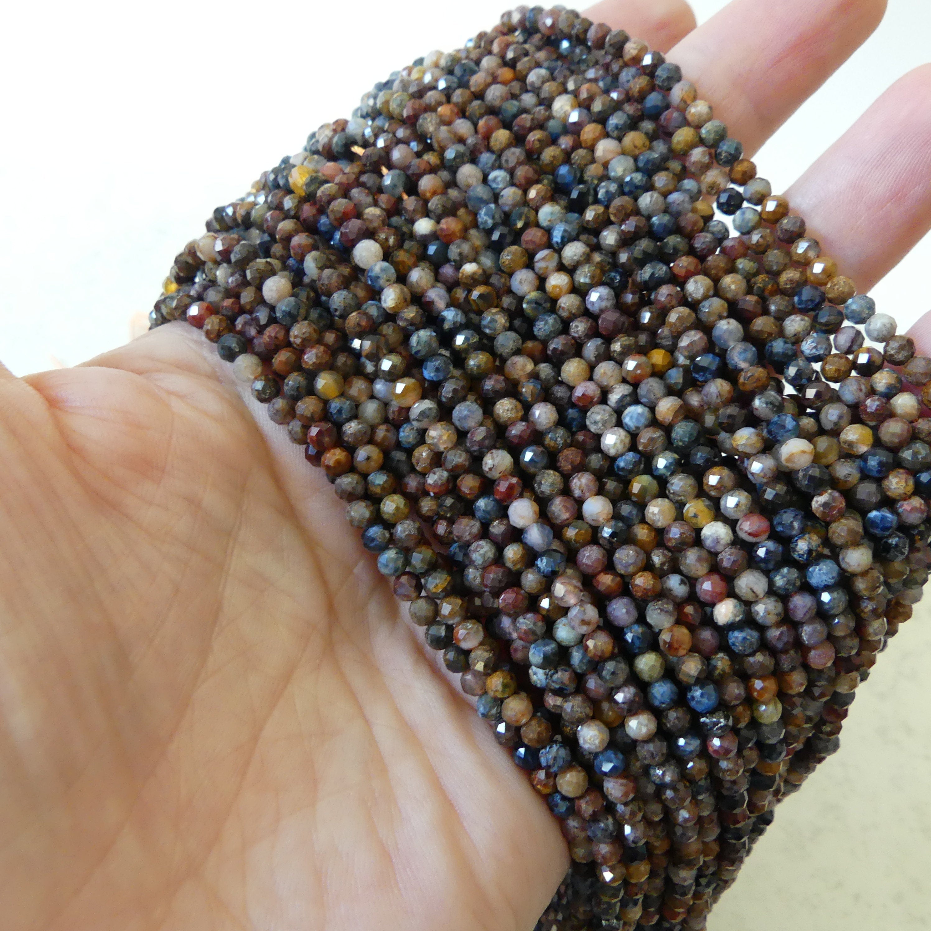 3mm Pietersite Micro Faceted Beads Round Genuine Beads 15" Sparkly Gemstone Beads for Jewelry Making Crafter Gift