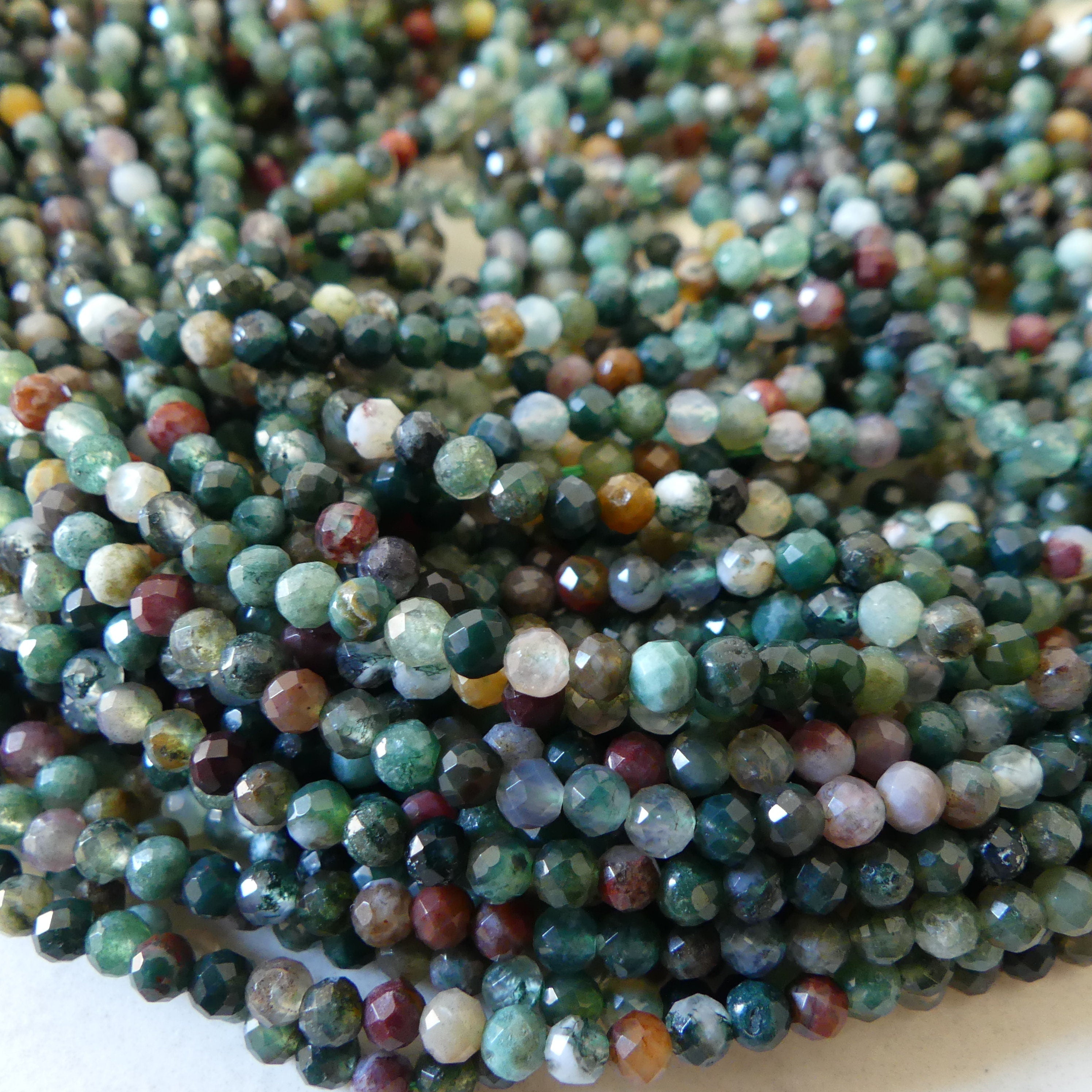 3mm Indian Agate Micro Faceted Beads Genuine Agate Colorful Beads 15" Sparkly Gemstone Beads for DIY Jewelry Making Gift for Crafter