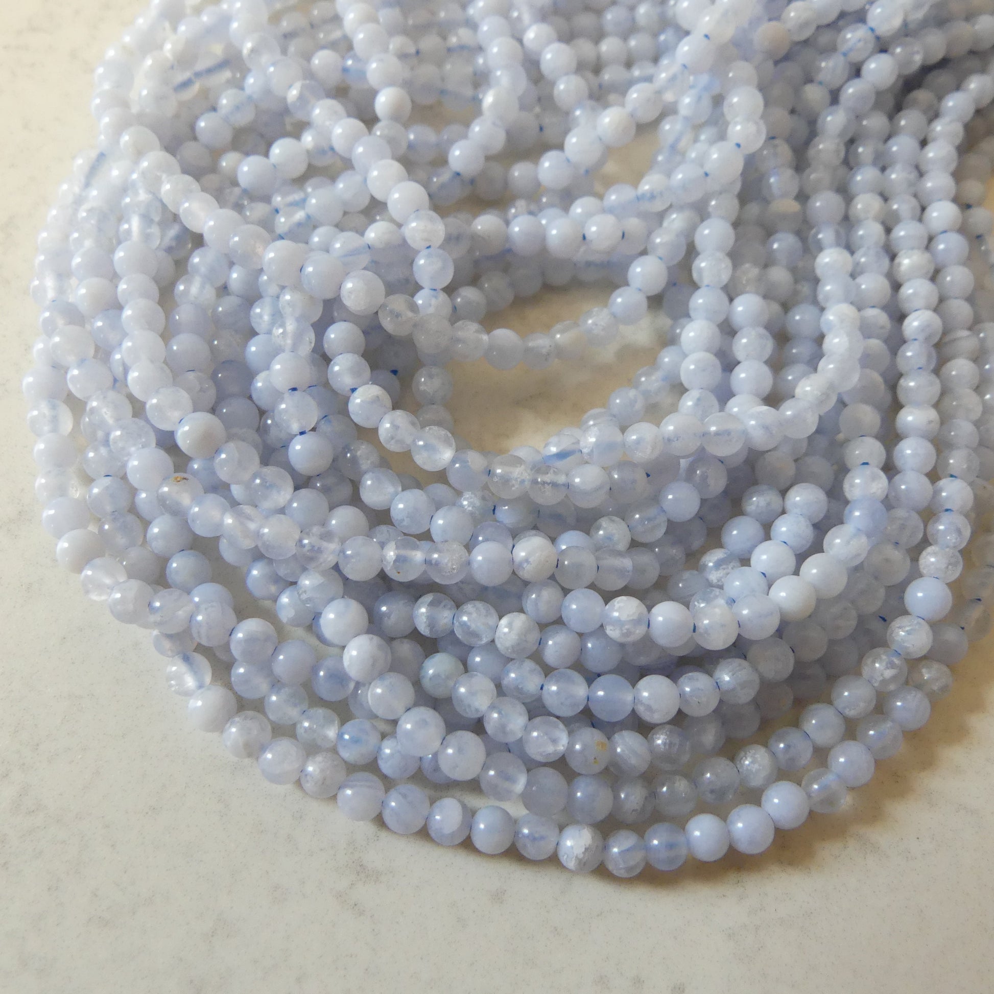 3mm Natural Blue Lace Agate Smooth Beads 15" Pale Blue Genuine Gemstone Beads for Jewelry Making Beading Craft Gift