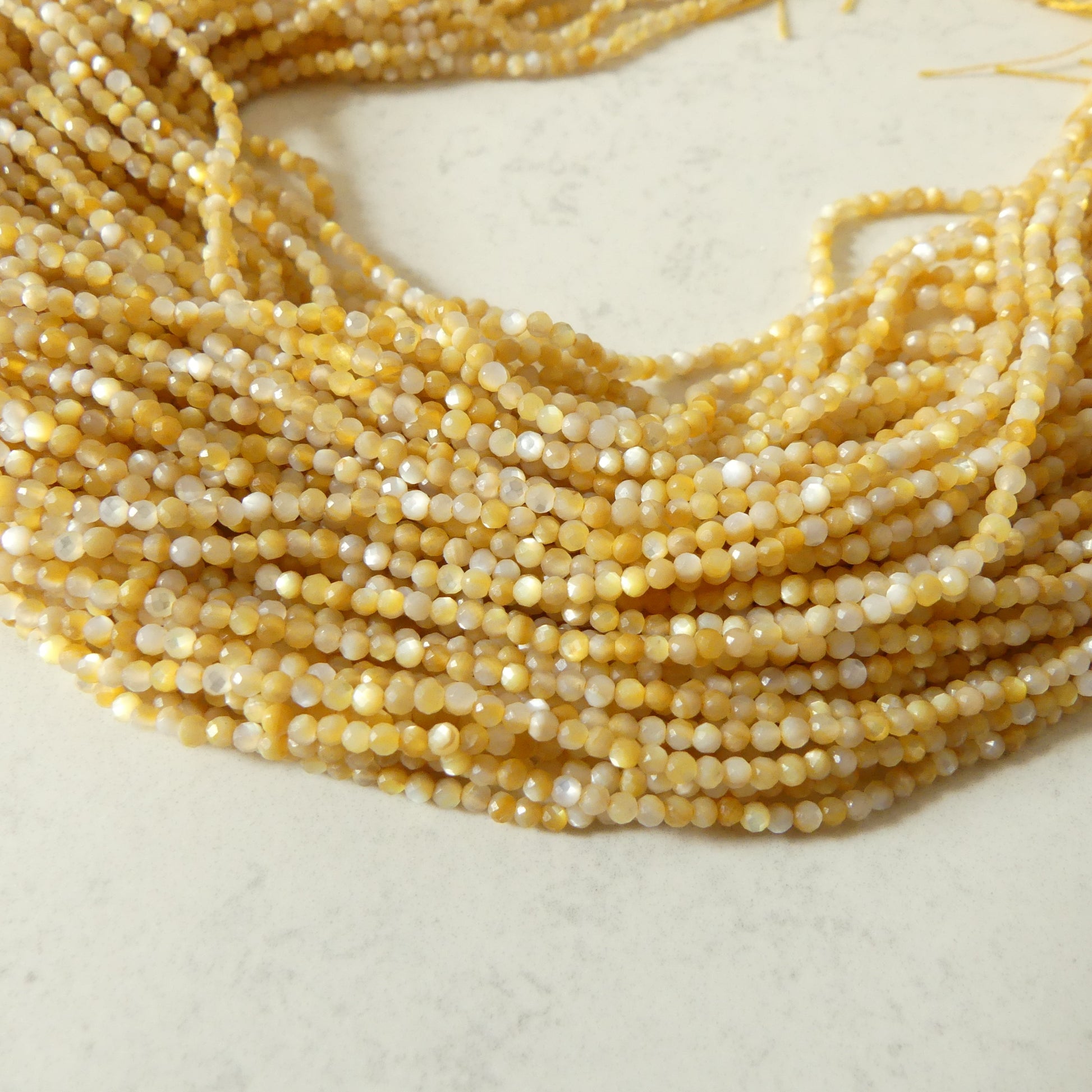2mm Natural Yellow Mother of Pearl Beads Micro Faceted MOP Genuine Yellow Shell Beads 15" Gemstone Jewelry Making Gift for crafter