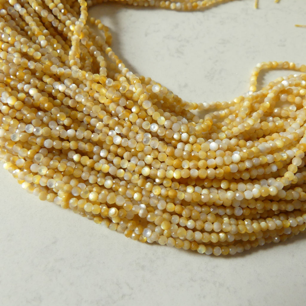 2mm Natural Yellow Mother of Pearl Beads Micro Faceted MOP Genuine Yellow Shell Beads 15" Gemstone Jewelry Making Gift for crafter