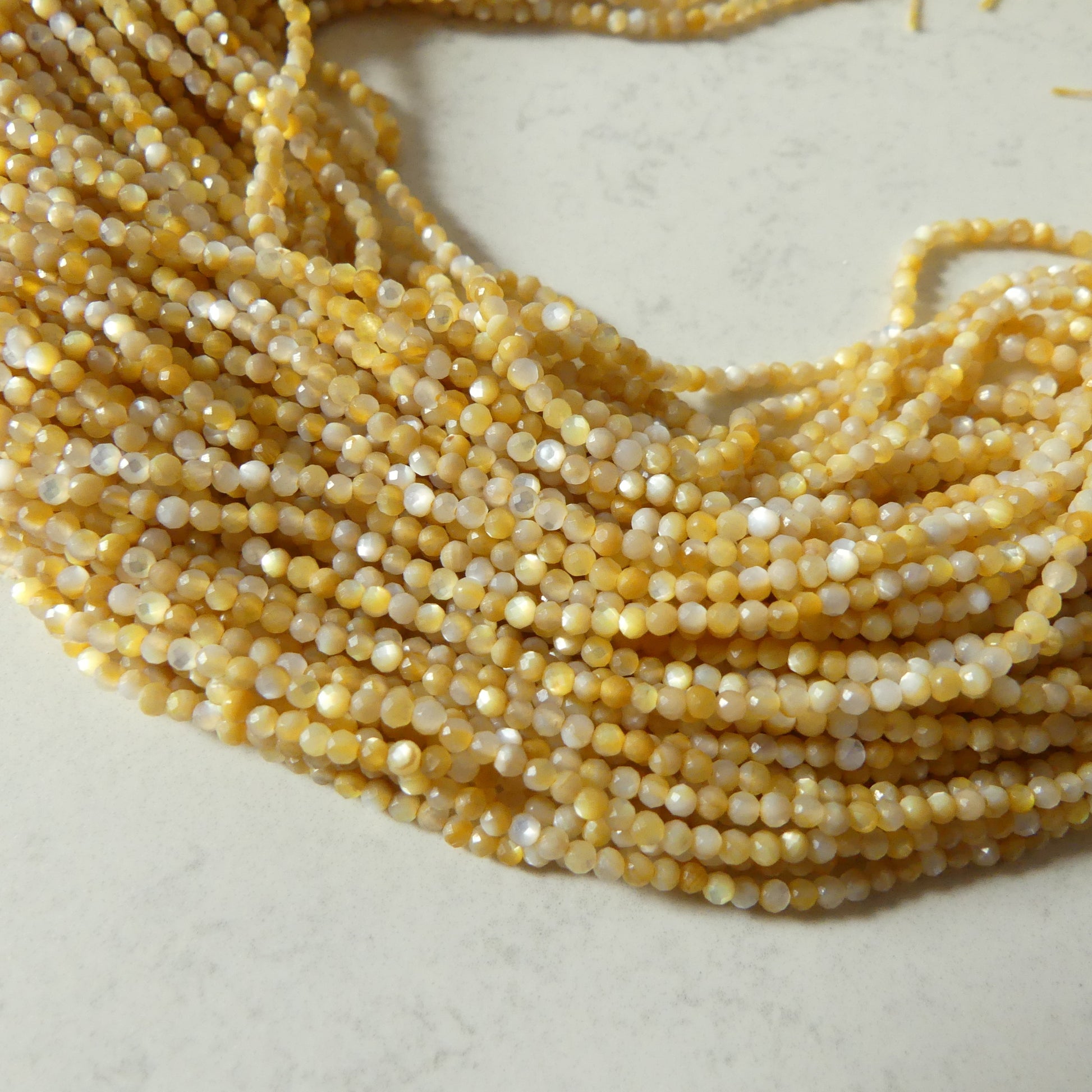 2mm Natural Yellow Mother of Pearl Beads Micro Faceted MOP Genuine Yellow Shell Beads 15" Gemstone Jewelry Making Gift for crafter
