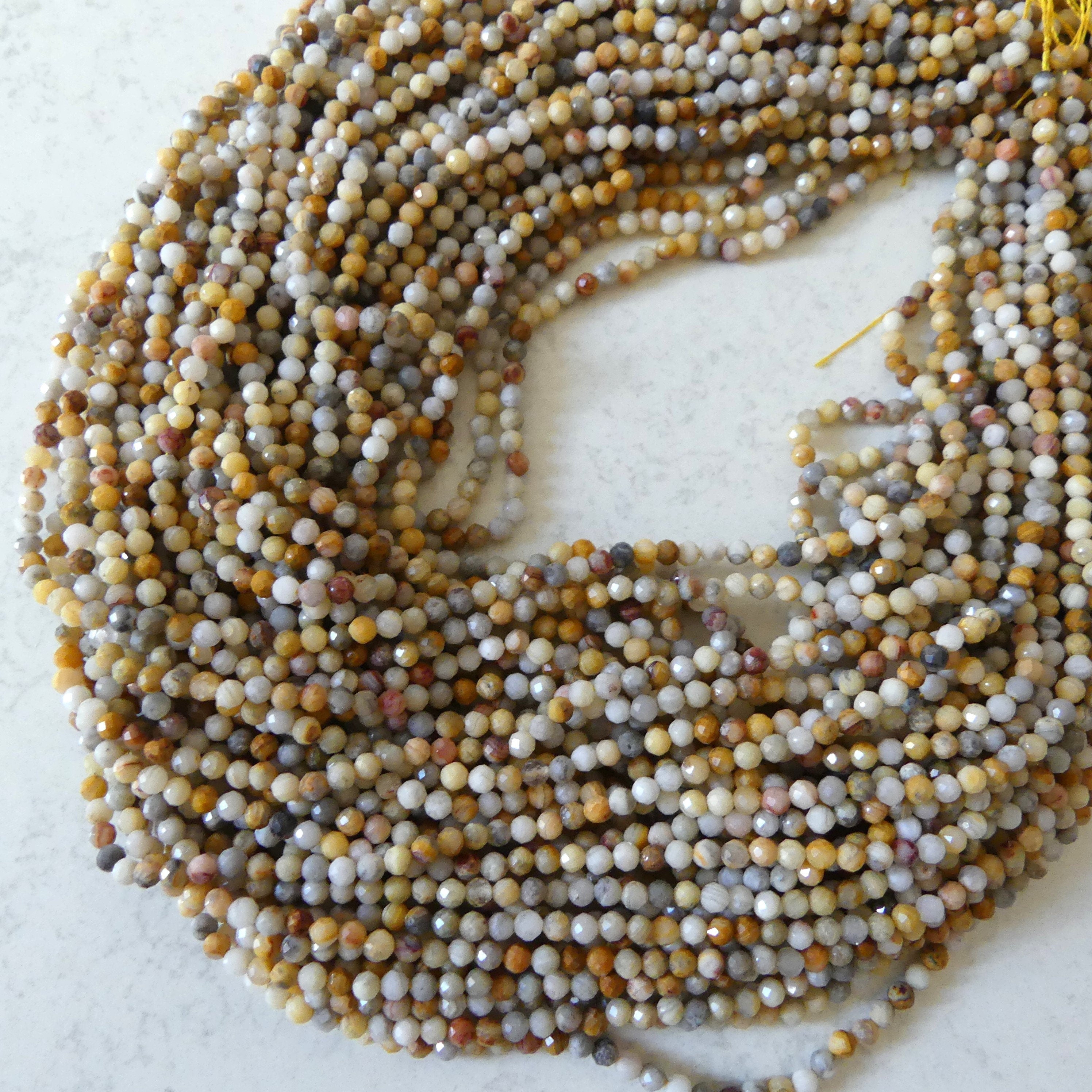 3mm Crazy Lace Agate Micro Faceted Beads 15" Yellow Genuine Gemstone Beads for Jewelry Making Beading Craft Gift