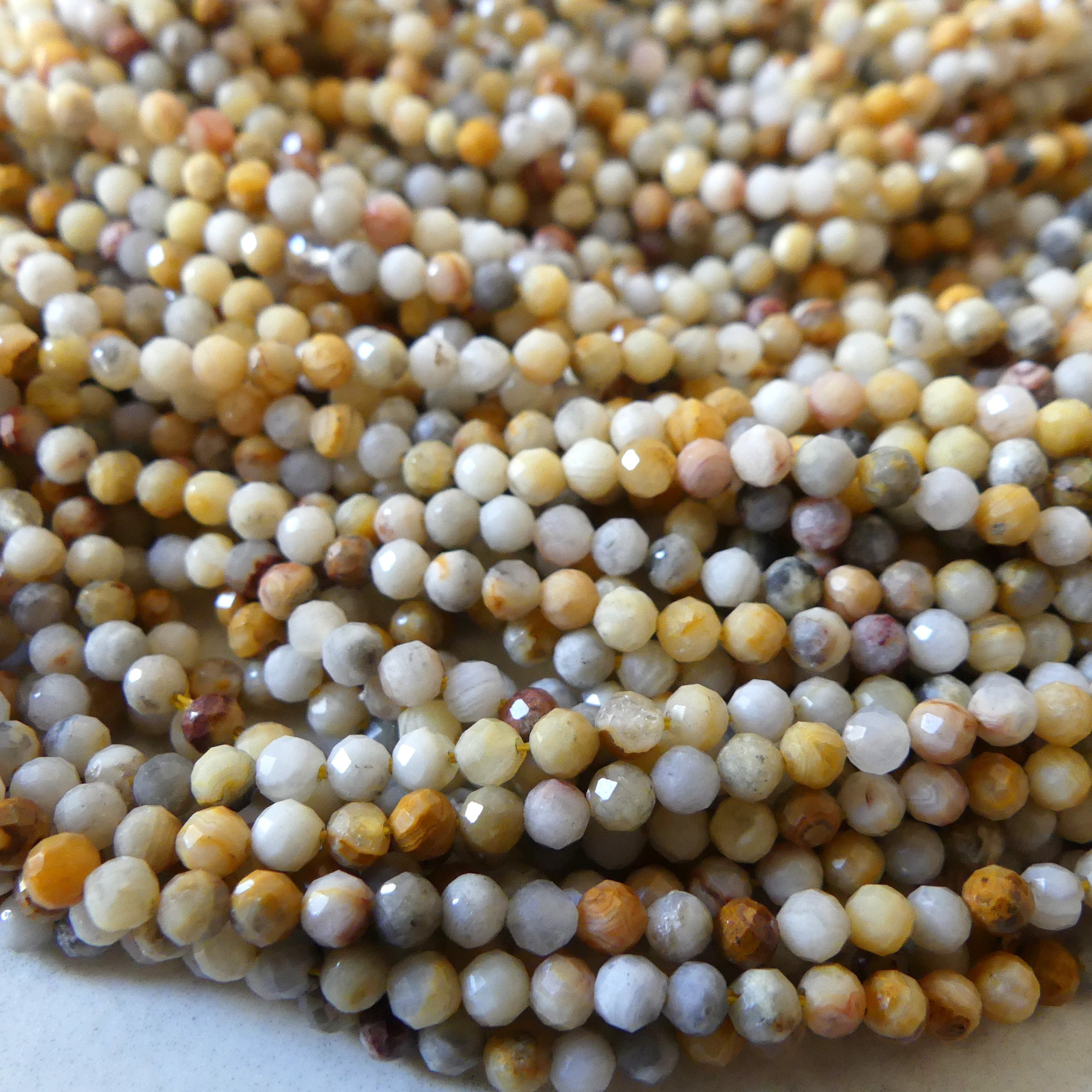 3mm Crazy Lace Agate Micro Faceted Beads 15" Yellow Genuine Gemstone Beads for Jewelry Making Beading Craft Gift
