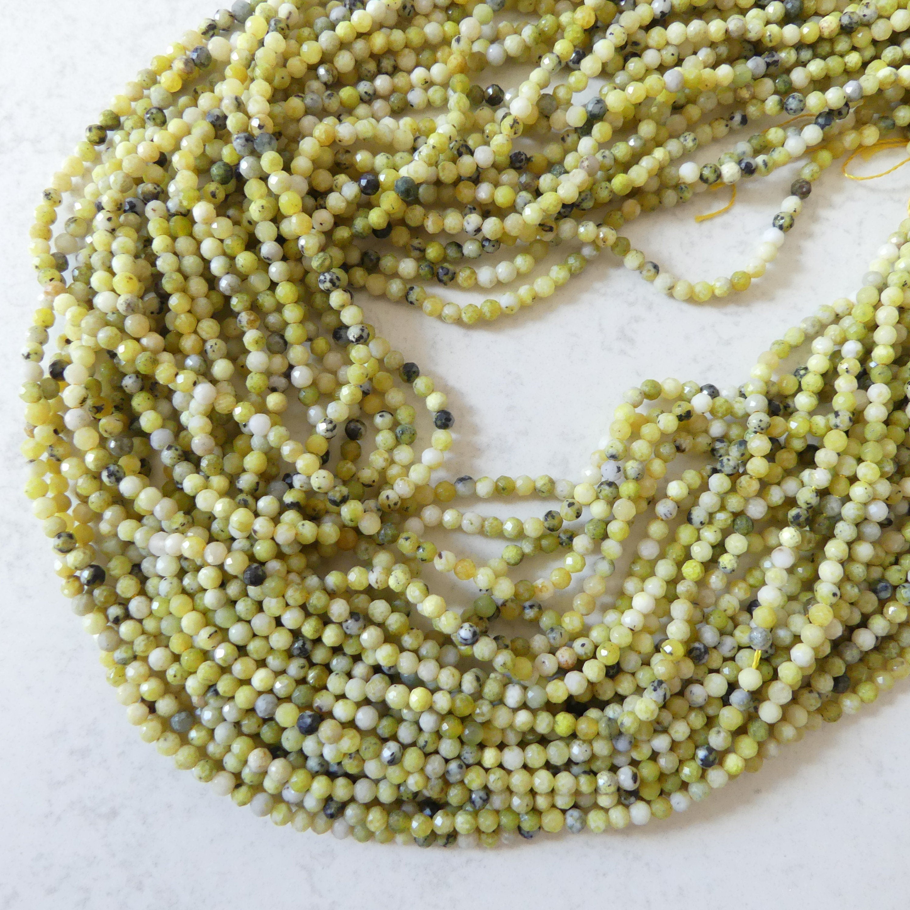 3mm Yellow Serpentine Beads Lizardite Micro Faceted 15" Yellow Genuine Gemstone Beads for Jewelry Making Beading Craft Gift