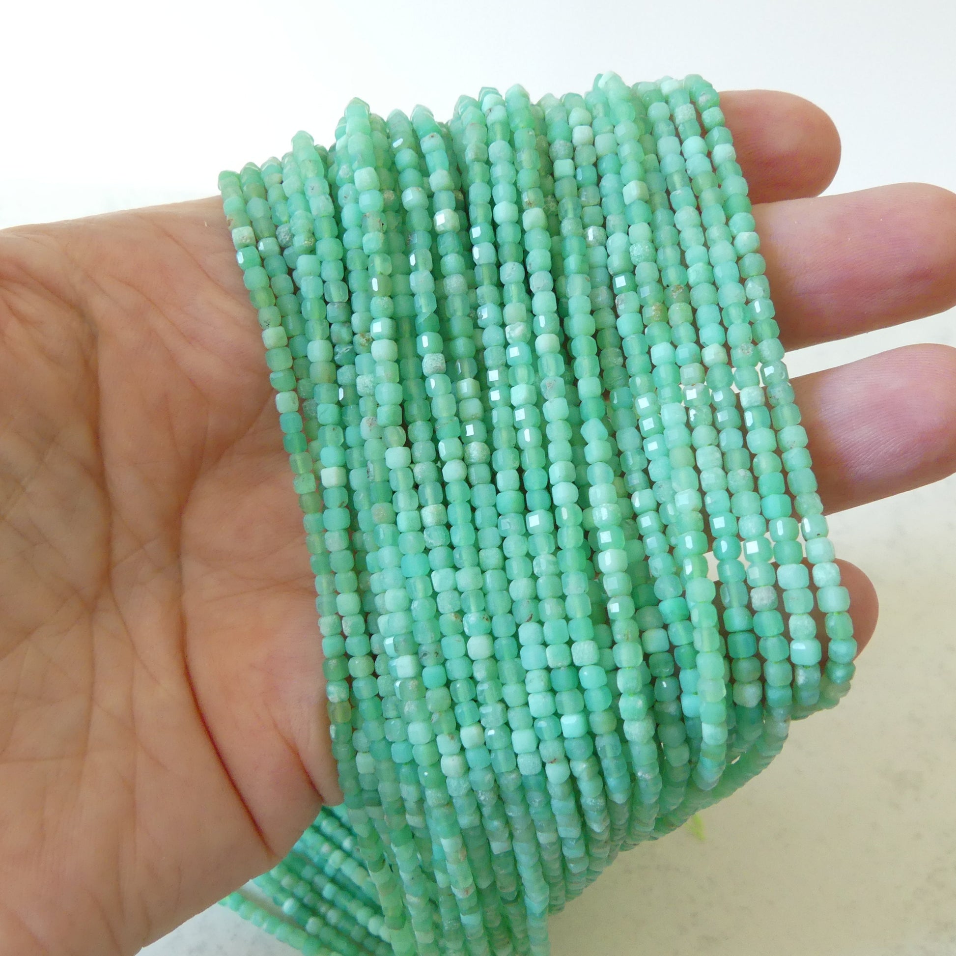 2mm Chrysoprase Faceted Cube Beads 15" Mint Green Genuine Gemstone Beads for Jewelry Making Beading Craft Gift Beads
