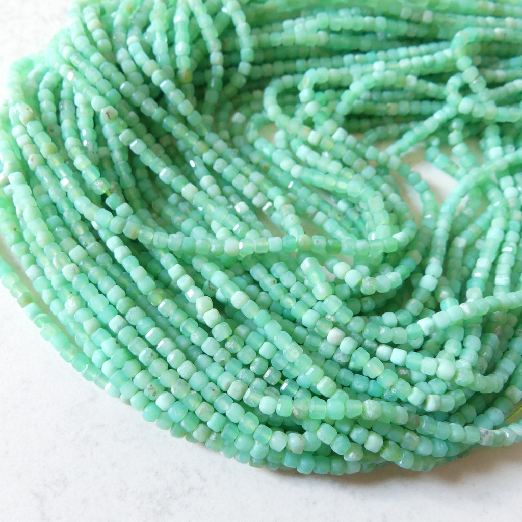 2mm Chrysoprase Faceted Cube Beads 15" Mint Green Genuine Gemstone Beads for Jewelry Making Beading Craft Gift Beads