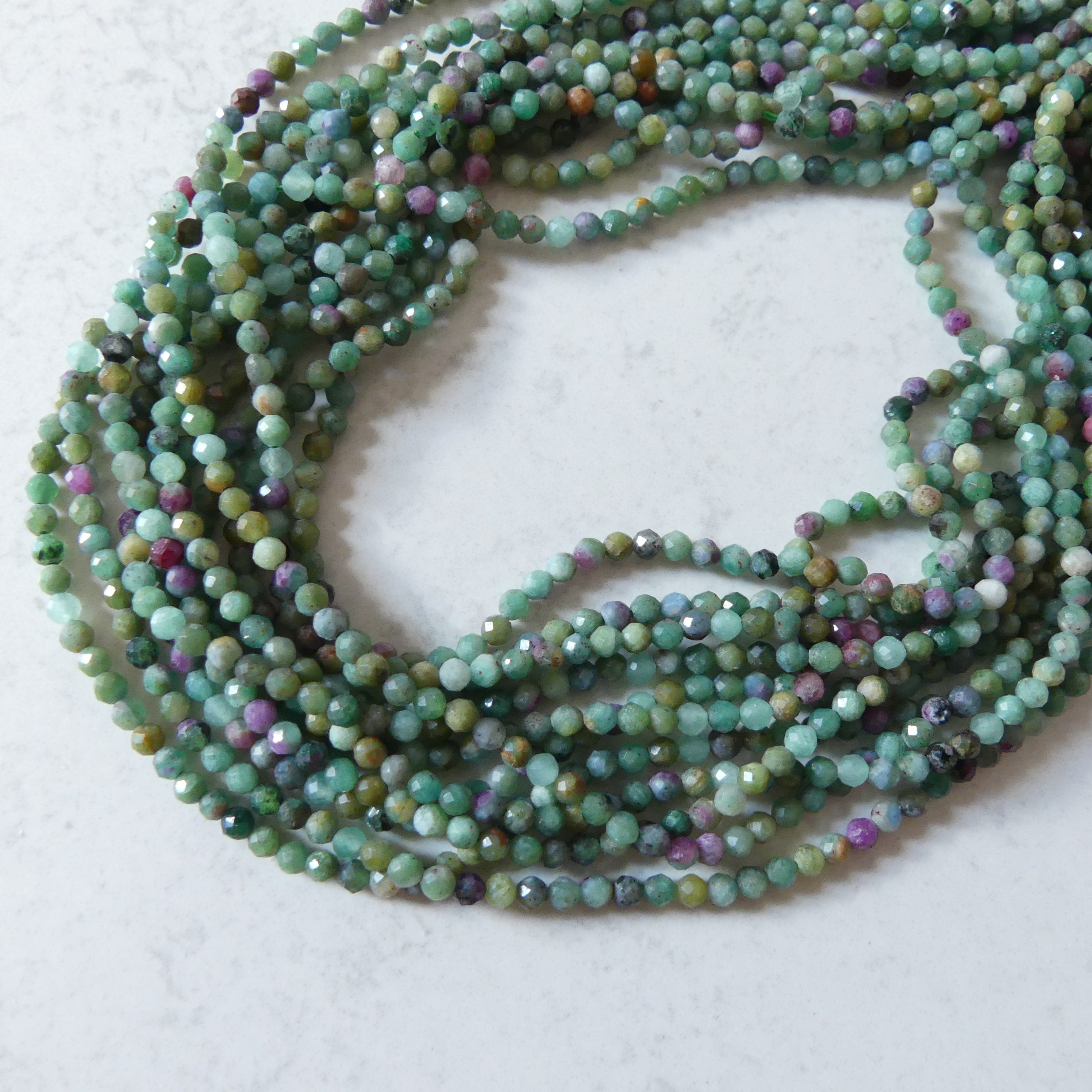 3mm Natural Ruby Fuchsite Micro Faceted Beads Genuine Small Green Beads 15" Gemstone Beads for Jewelry Making Beading Gift for Crafter