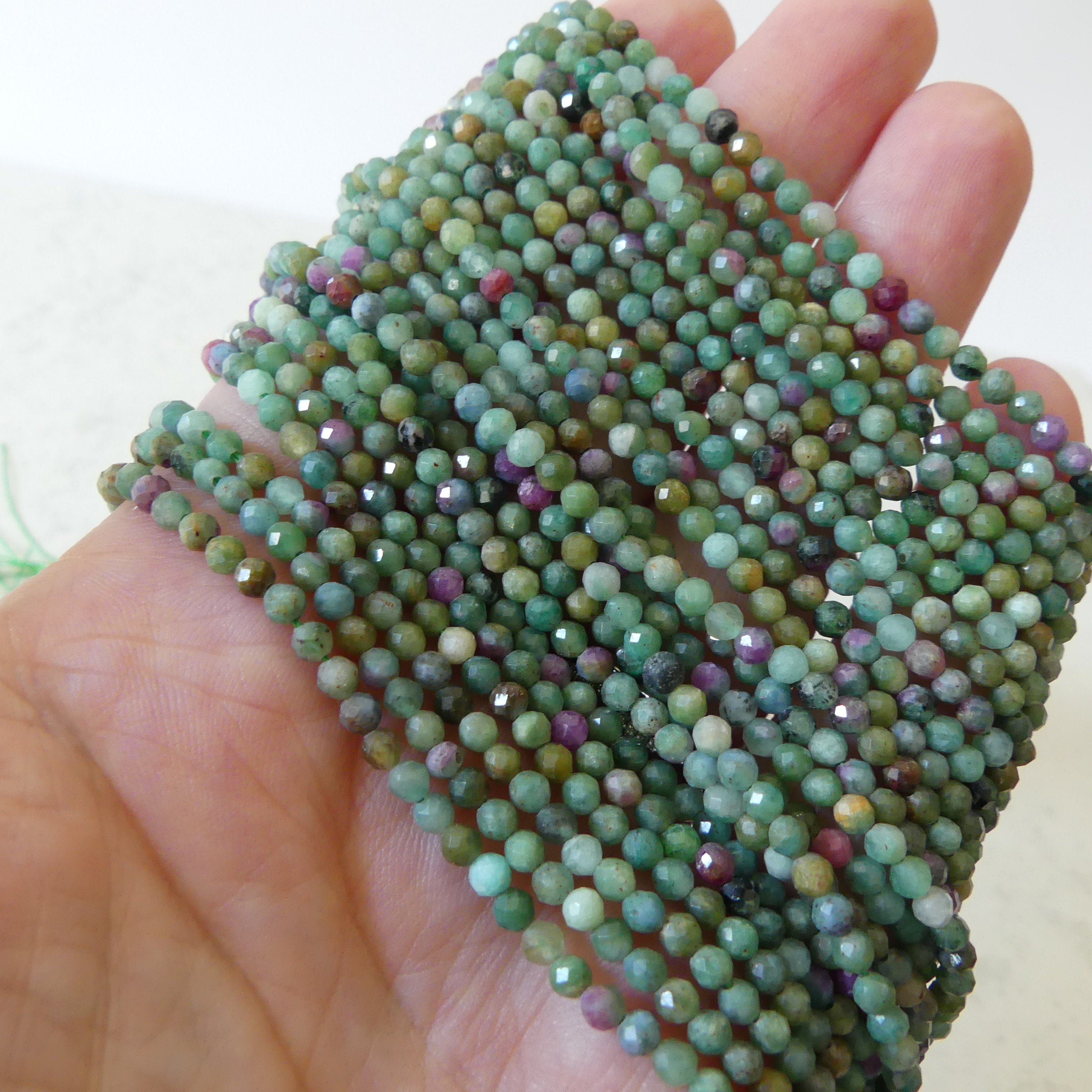 3mm Natural Ruby Fuchsite Micro Faceted Beads Genuine Small Green Beads 15" Gemstone Beads for Jewelry Making Beading Gift for Crafter