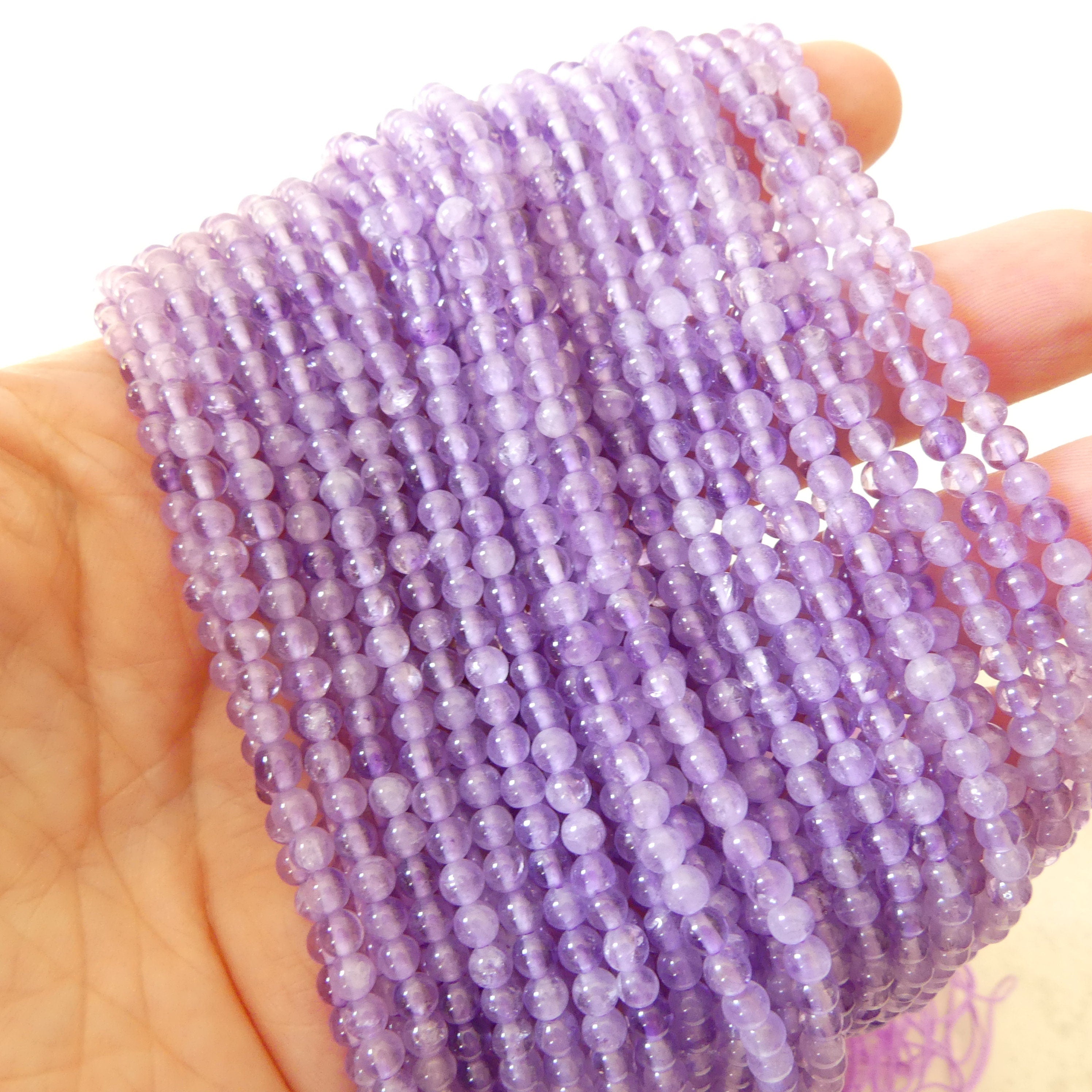 3.5mm Lilac Amethyst Beads Smooth Beads 15" Light Purple Natural Amethyst Gemstone Beads Beading Crafter Gift February Birthstone