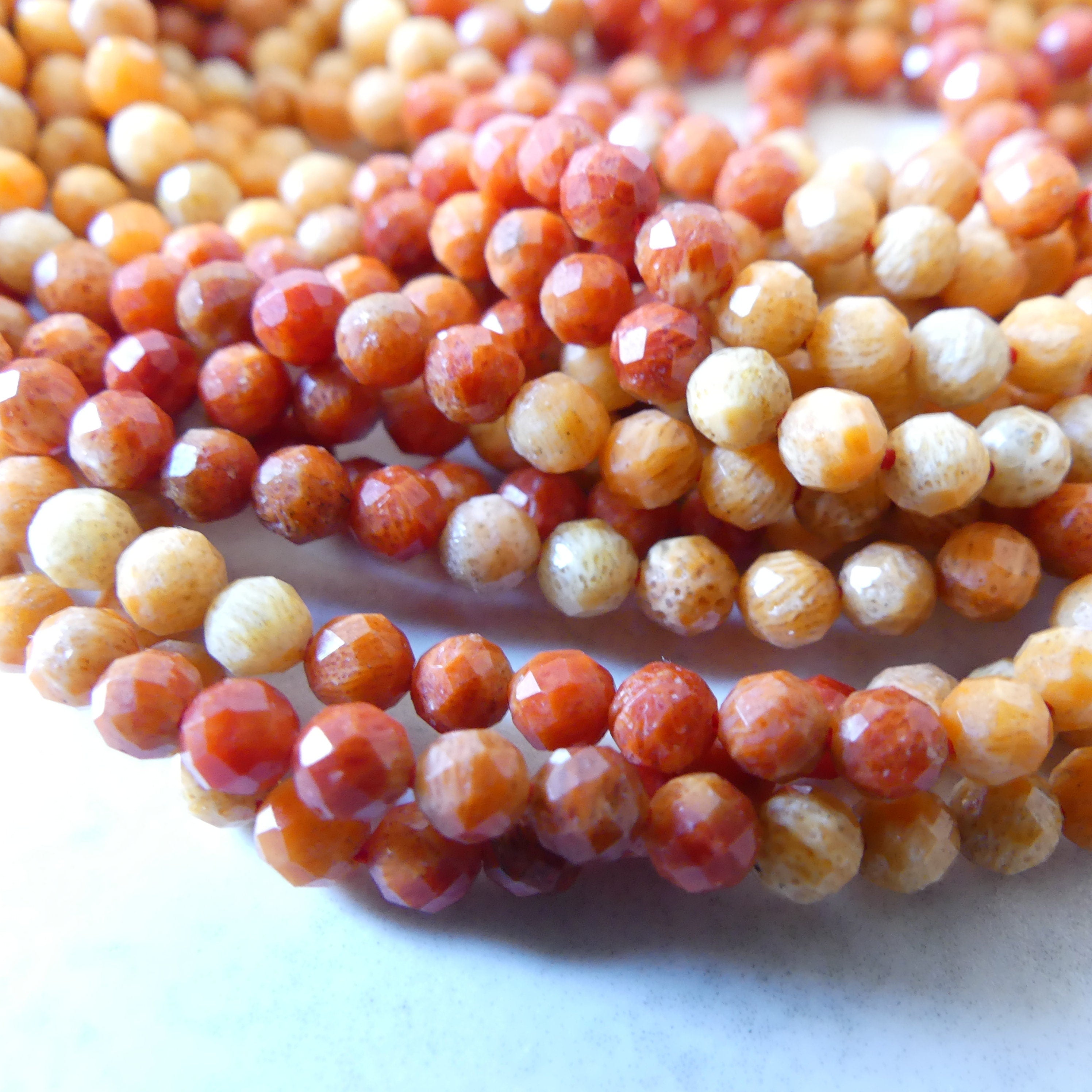 3.5mm Natural Sponge Coral Beads Micro Faceted Beads Genuine Ombre Coral Beads 15" Sparkly Gemstone Beads for Jewelry Making Gift crafter
