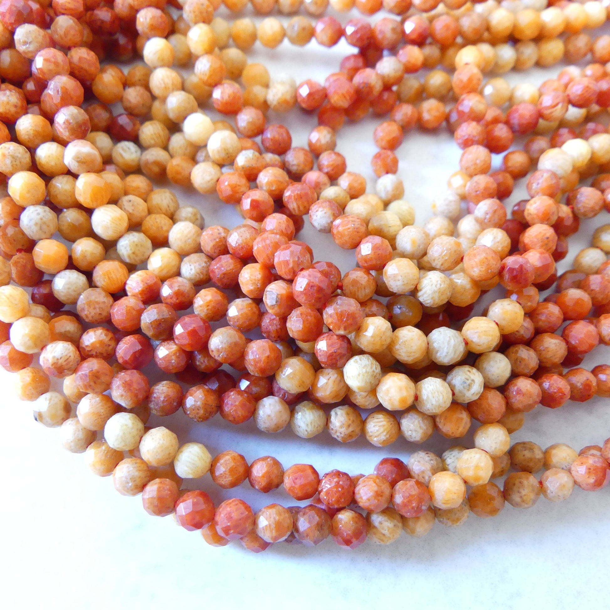 3.5mm Natural Sponge Coral Beads Micro Faceted Beads Genuine Ombre Coral Beads 15" Sparkly Gemstone Beads for Jewelry Making Gift crafter