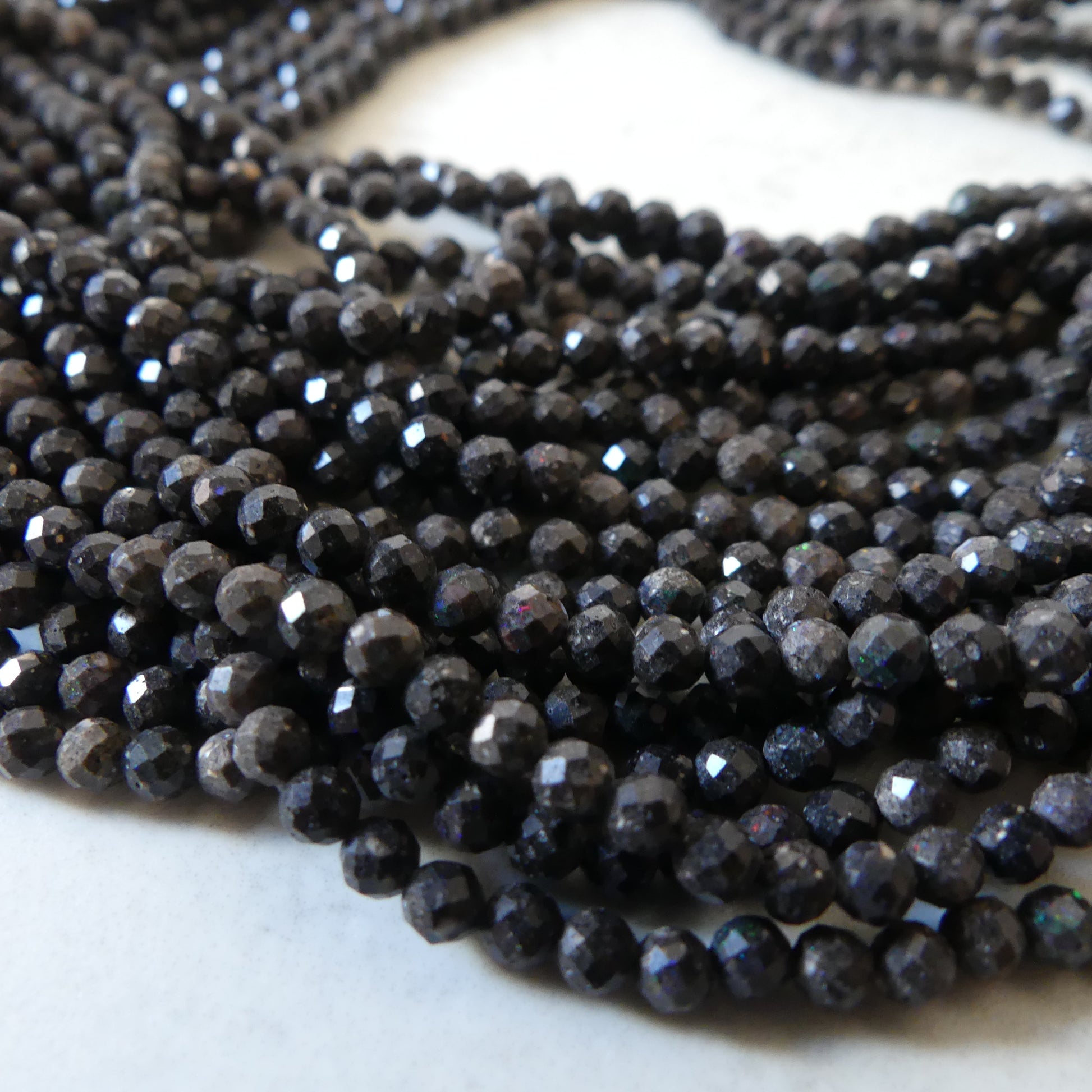3mm Black Matrix Opal Micro Faceted Beads Genuine Opal Beads 15" Gemstone Beads for Jewelry Making Beading Craft Gift