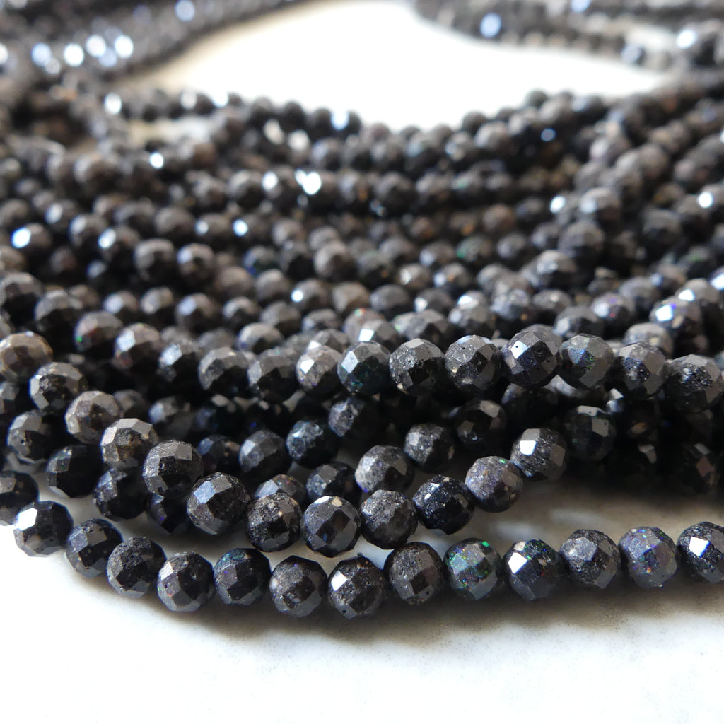 3mm Black Matrix Opal Micro Faceted Beads Genuine Opal Beads 15" Gemstone Beads for Jewelry Making Beading Craft Gift