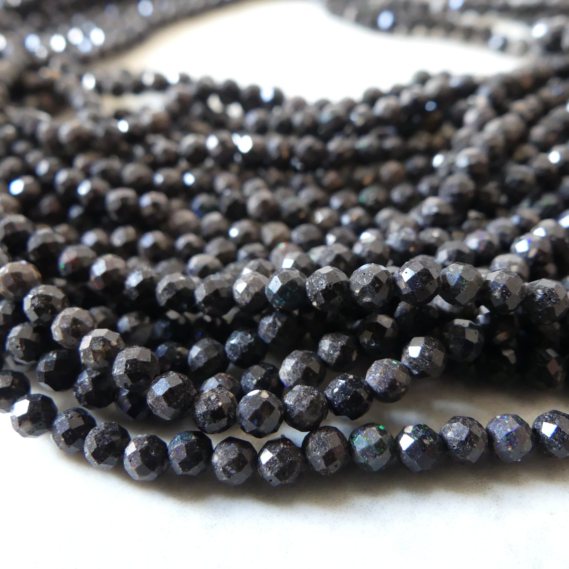 3mm Black Matrix Opal Micro Faceted Beads Genuine Opal Beads 15" Gemstone Beads for Jewelry Making Beading Craft Gift