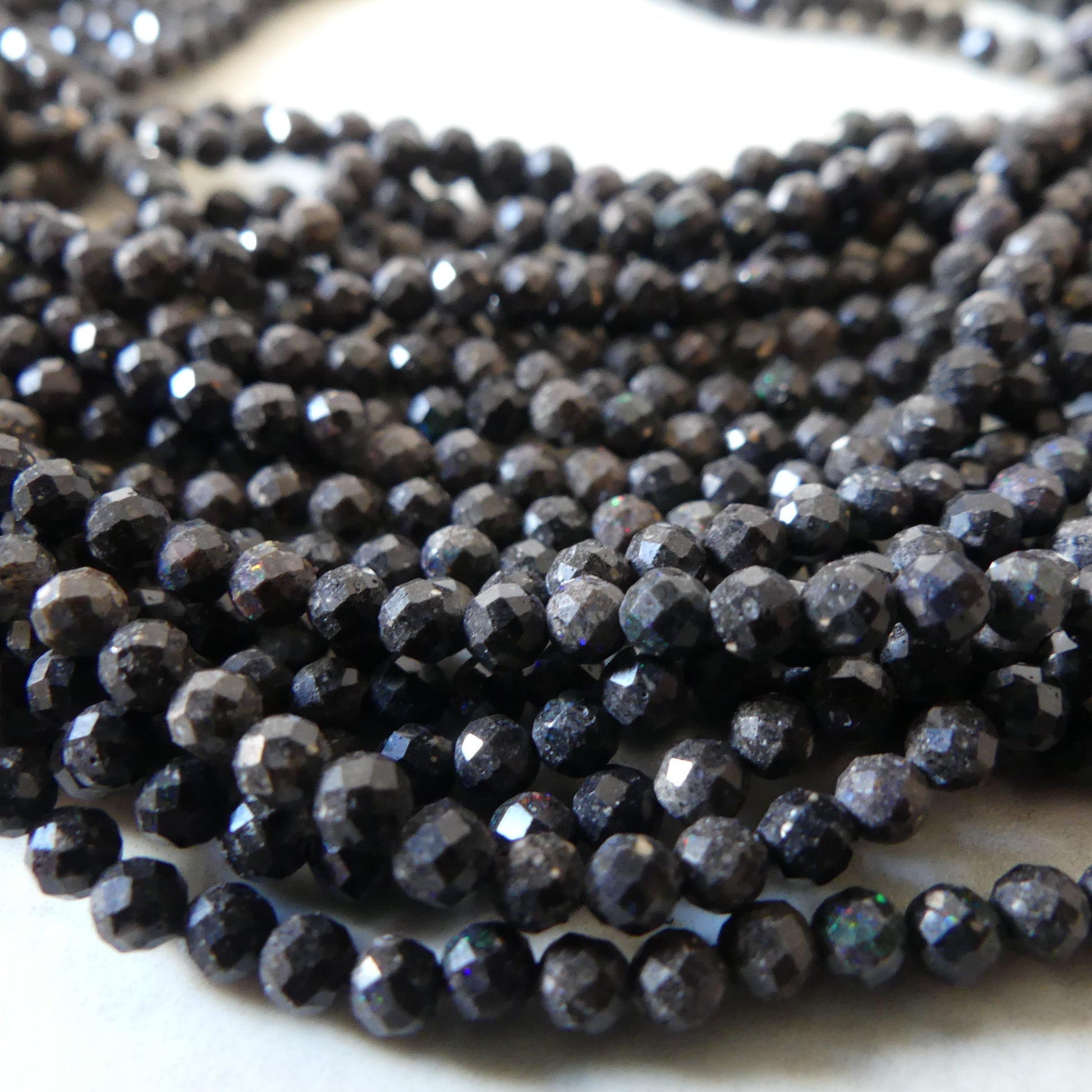 3mm Black Matrix Opal Micro Faceted Beads Genuine Opal Beads 15" Gemstone Beads for Jewelry Making Beading Craft Gift