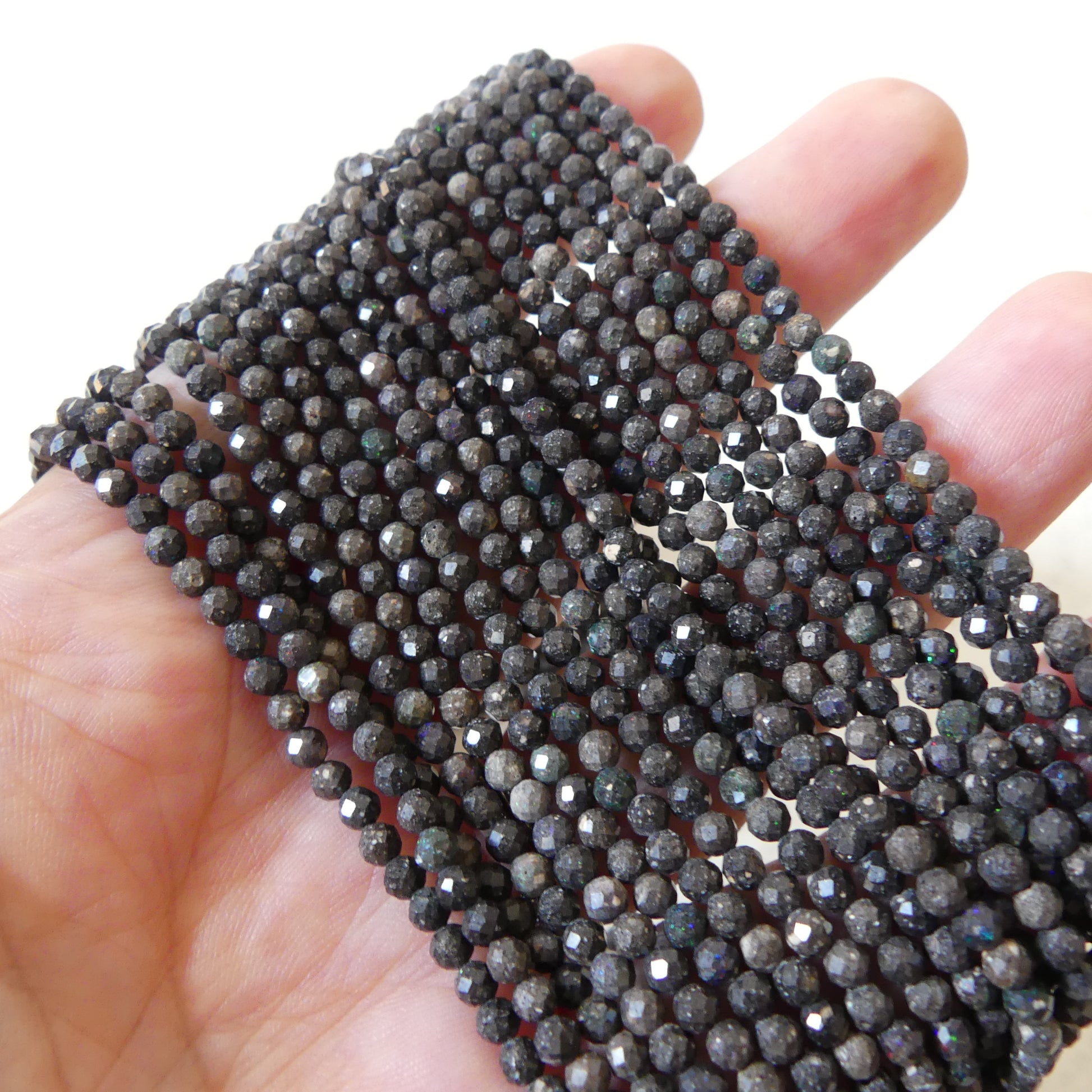 3mm Black Matrix Opal Micro Faceted Beads Genuine Opal Beads 15" Gemstone Beads for Jewelry Making Beading Craft Gift
