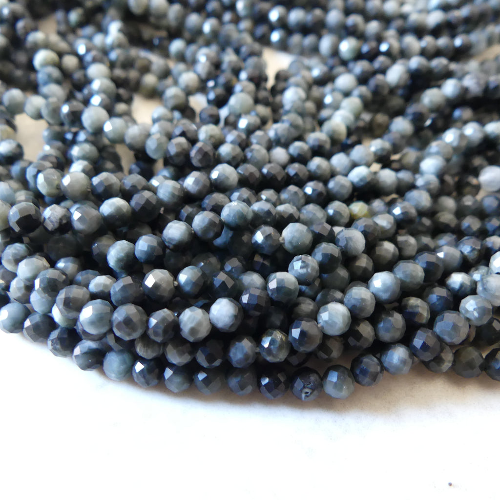 3mm Gray Tigers Eye Micro Faceted Beads Hawk Eye Genuine Beads 15" Gemstone Beads for Jewelry Making Beading Craft Gift