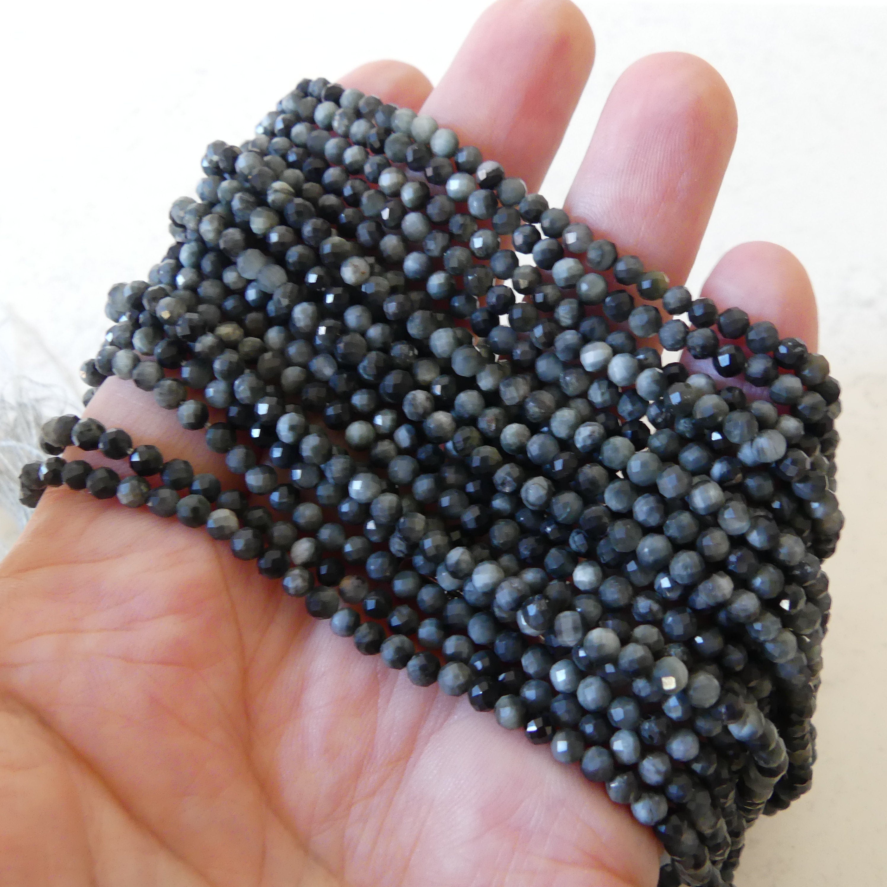 3mm Gray Tigers Eye Micro Faceted Beads Hawk Eye Genuine Beads 15" Gemstone Beads for Jewelry Making Beading Craft Gift