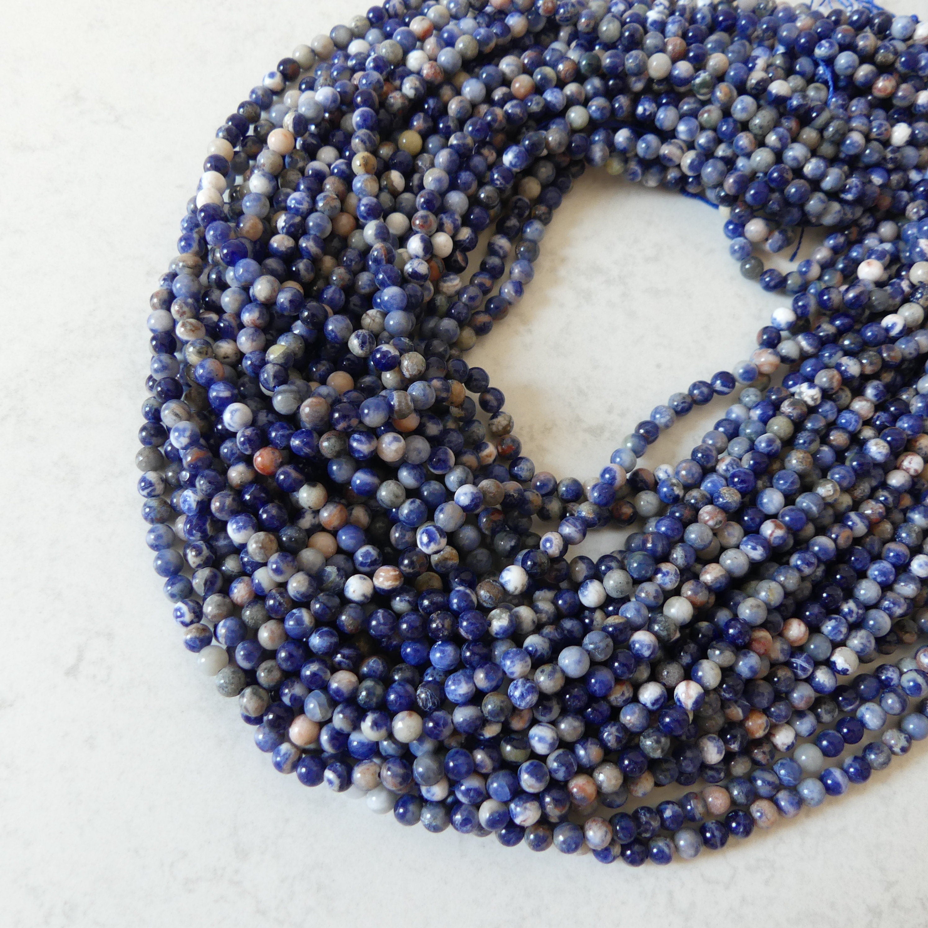4mm Sunset Sodalite Smooth Beads 15" Blue and Orange Sodalite Genuine Gemstone Beads for Jewelry Making Beading Craft Gift Beads
