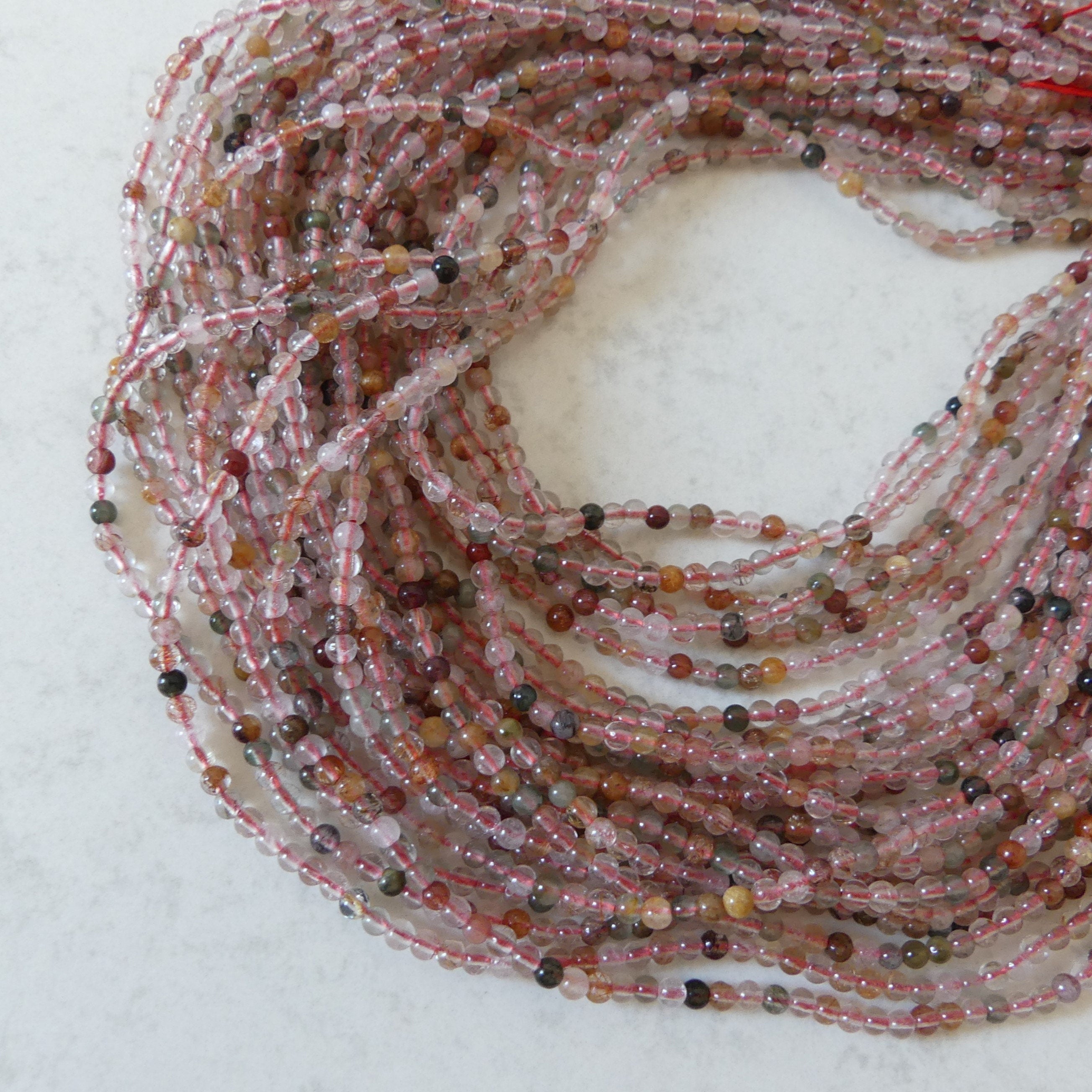 3mm Multi Color Rutilated Quartz Smooth Beads Genuine Colorful Rutilated Quartz Beads 15" Gemstone Beads for Jewelry Making DYI Beading Gift