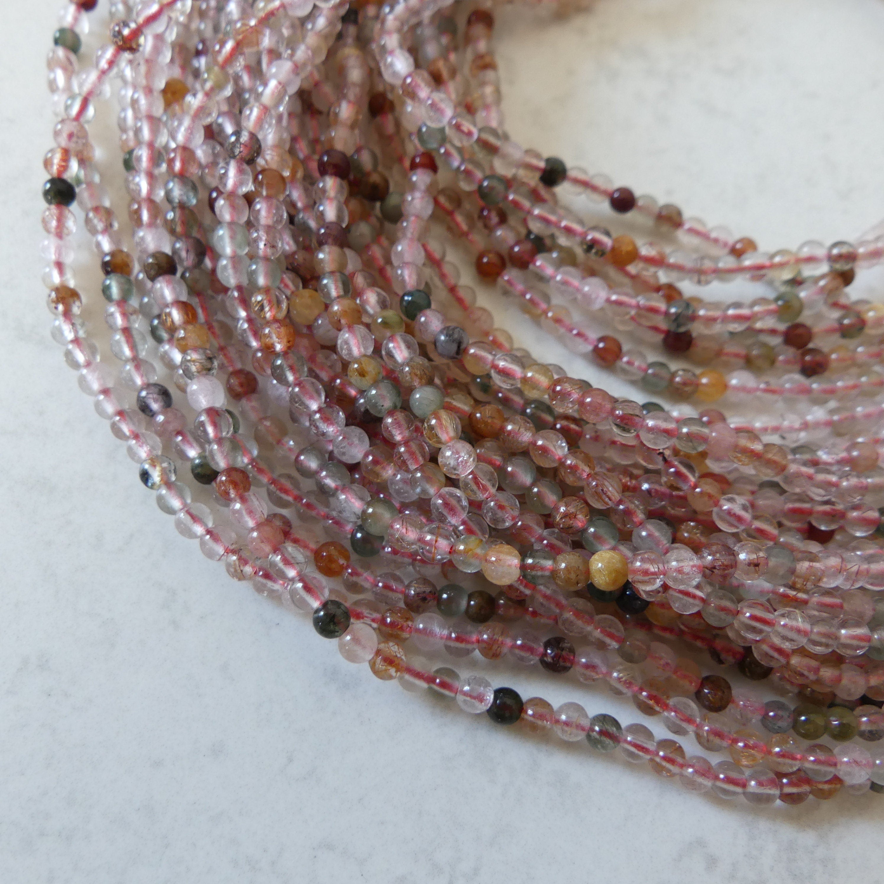 3mm Multi Color Rutilated Quartz Smooth Beads Genuine Colorful Rutilated Quartz Beads 15" Gemstone Beads for Jewelry Making DYI Beading Gift
