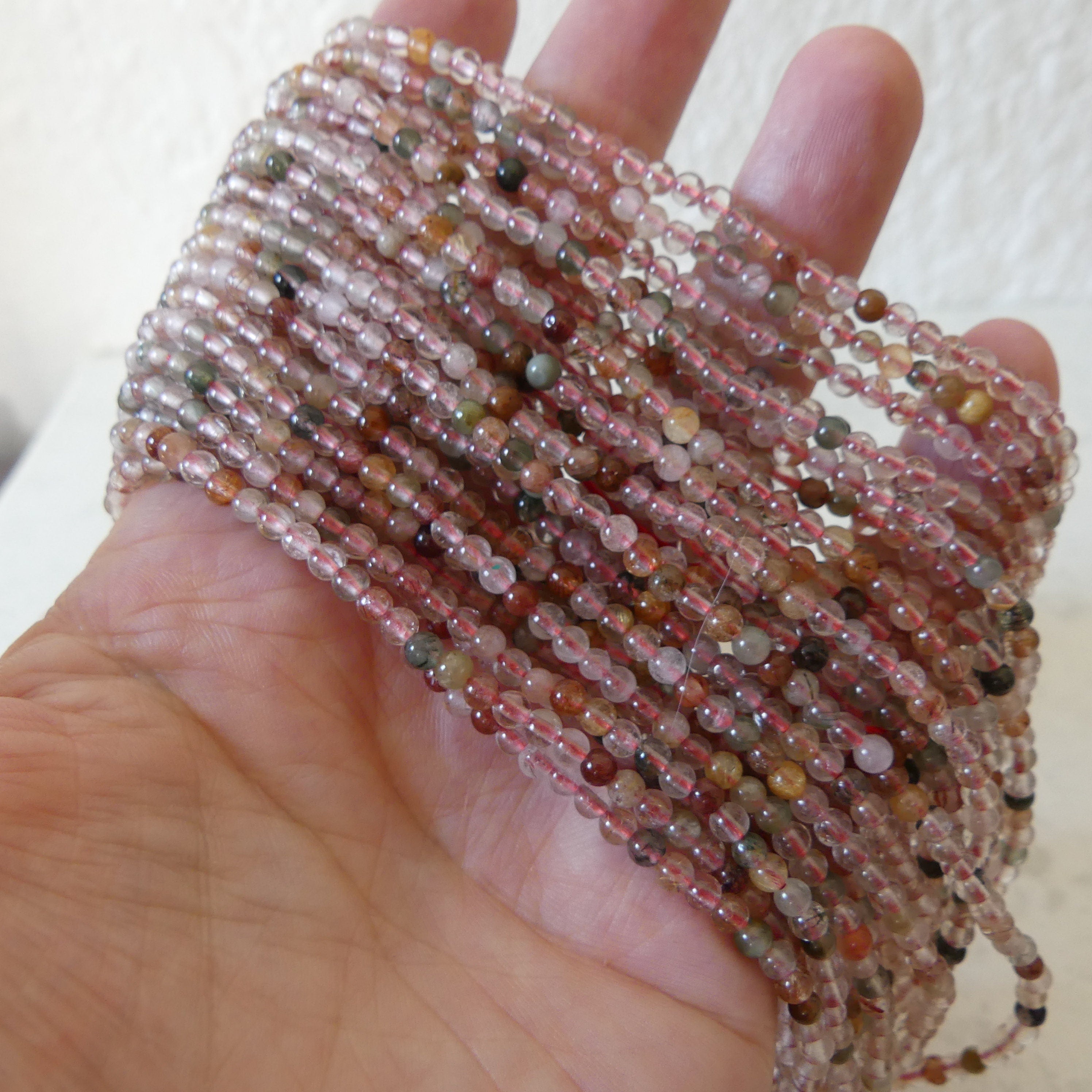 3mm Multi Color Rutilated Quartz Smooth Beads Genuine Colorful Rutilated Quartz Beads 15" Gemstone Beads for Jewelry Making DYI Beading Gift