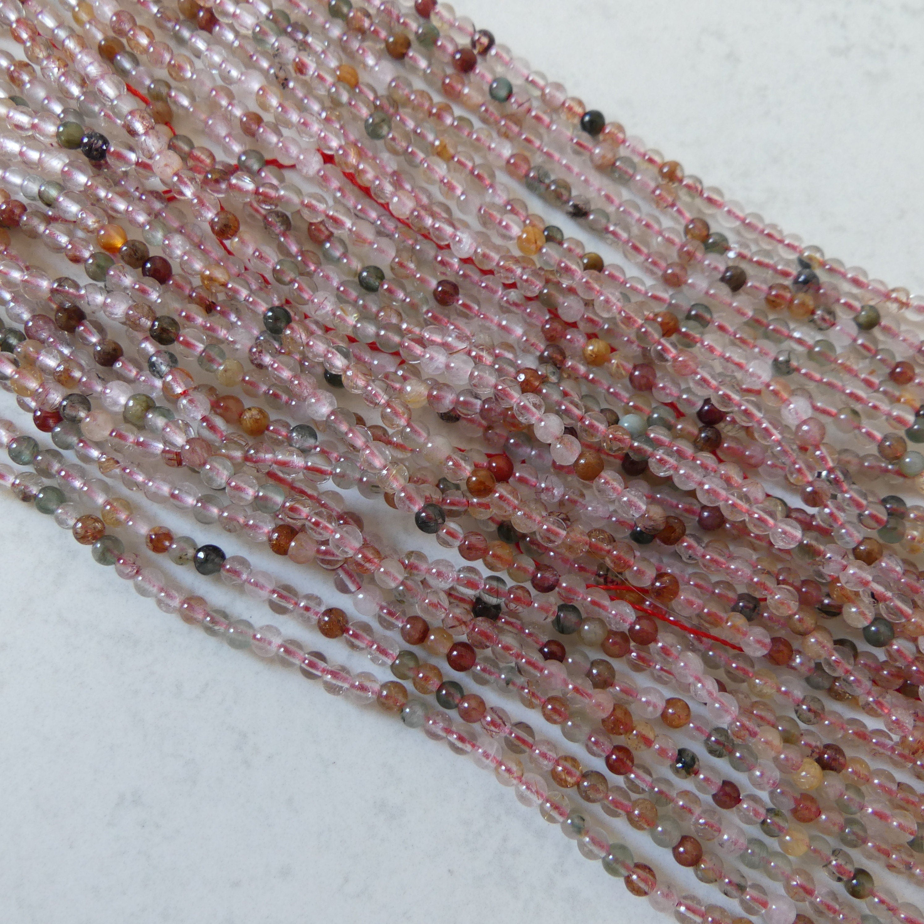 3mm Multi Color Rutilated Quartz Smooth Beads Genuine Colorful Rutilated Quartz Beads 15" Gemstone Beads for Jewelry Making DYI Beading Gift