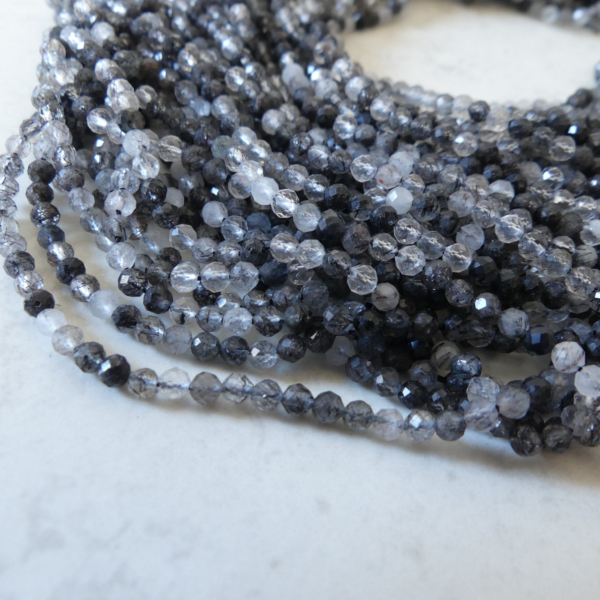 3mm Black Rutilated Quartz Faceted Beads Genuine Turmalinated Quartz Beads 15" Sparkly Gemstone Beads for Jewelry Making