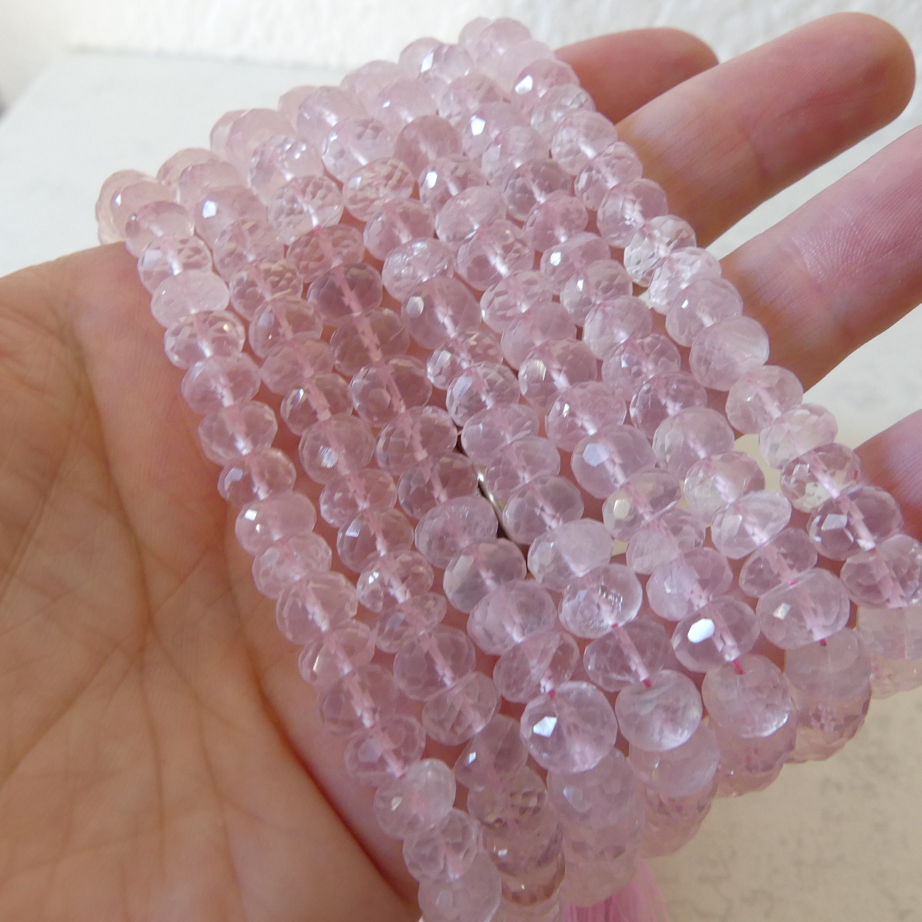 8mm AAAA Rose Quartz Faceted Beads 10" Pale Pink Genuine Gemstone Beads for Jewelry Making Beading Craft Gift Beads