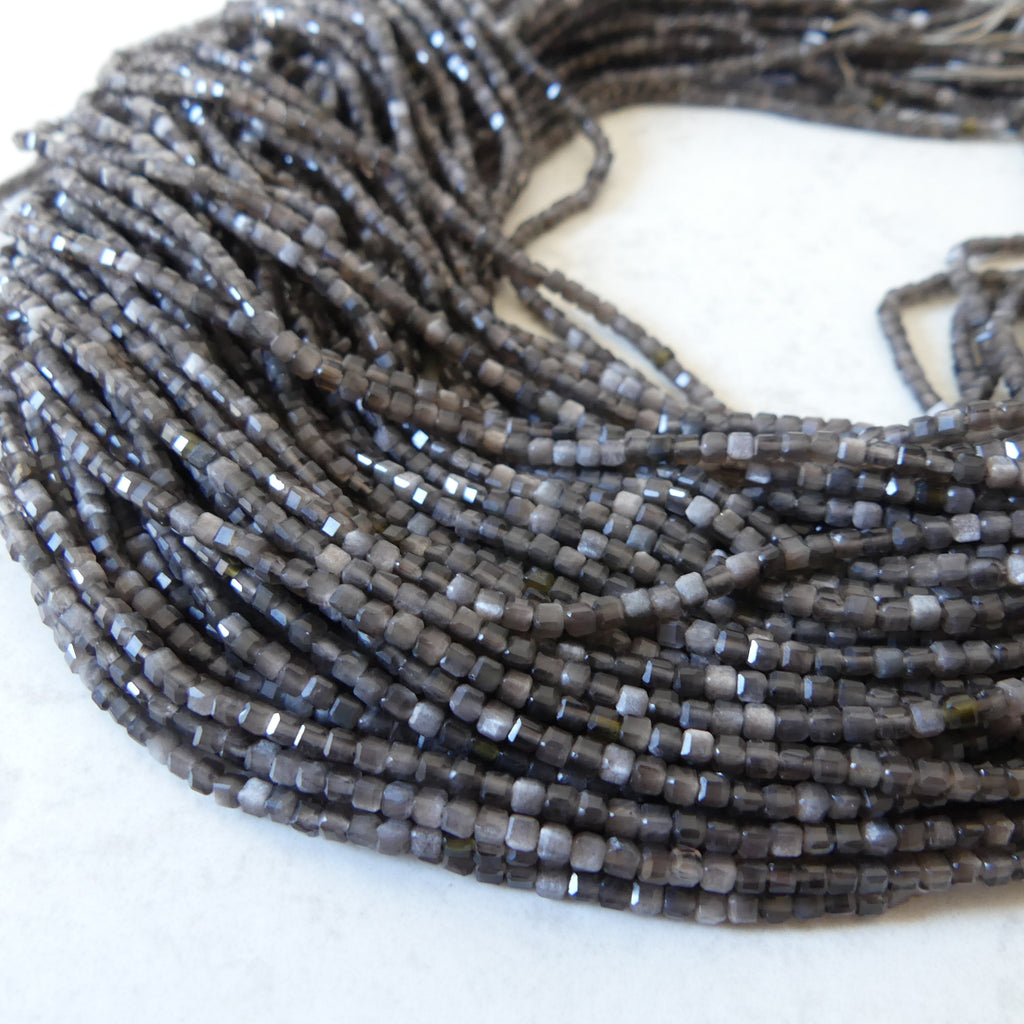 2mm Silver Obsidian Micro Faceted Cube Beads Obsidian Genuine Beads 15" Sparkly Gemstone Beads Beading Crafter Gift