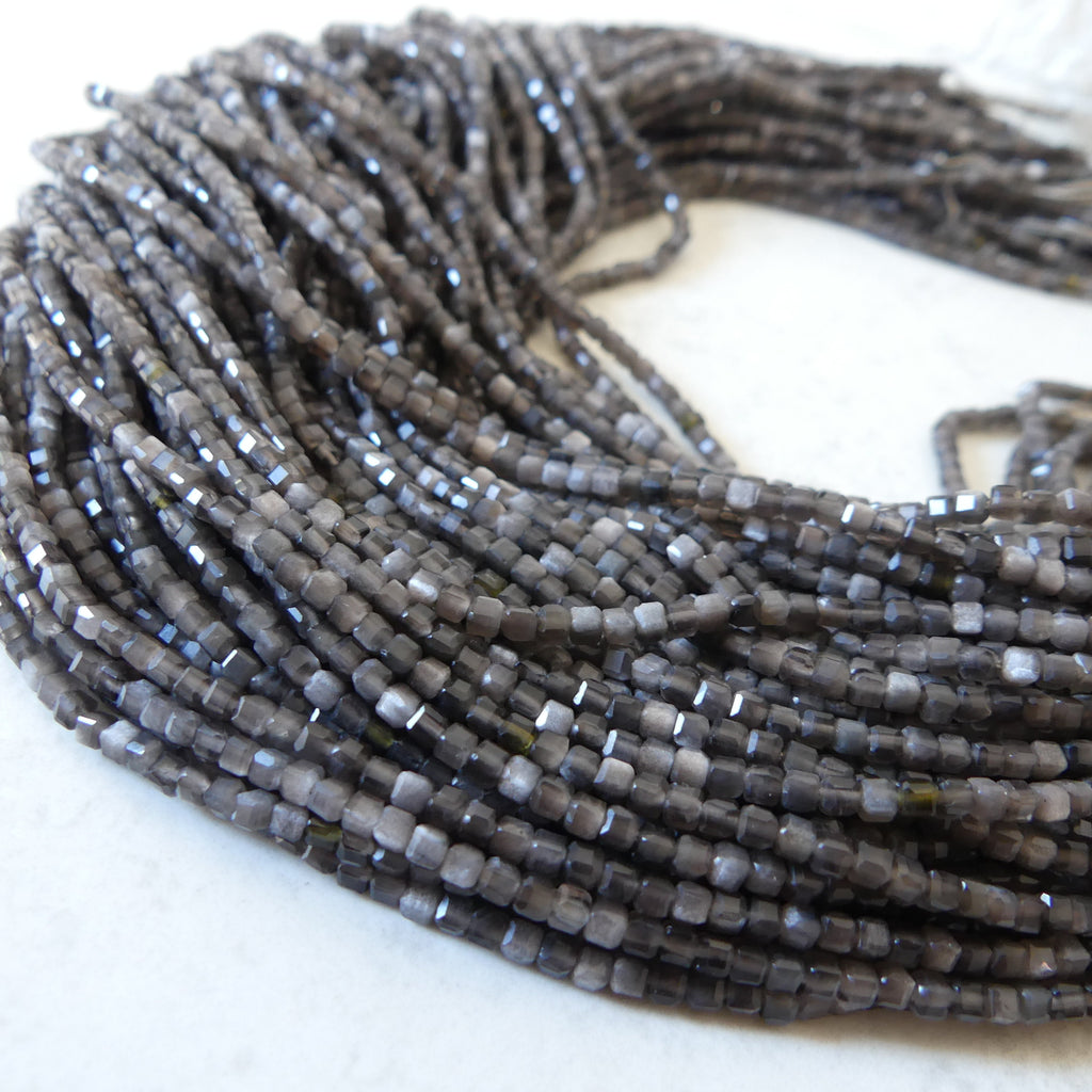 2mm Silver Obsidian Micro Faceted Cube Beads Obsidian Genuine Beads 15" Sparkly Gemstone Beads Beading Crafter Gift