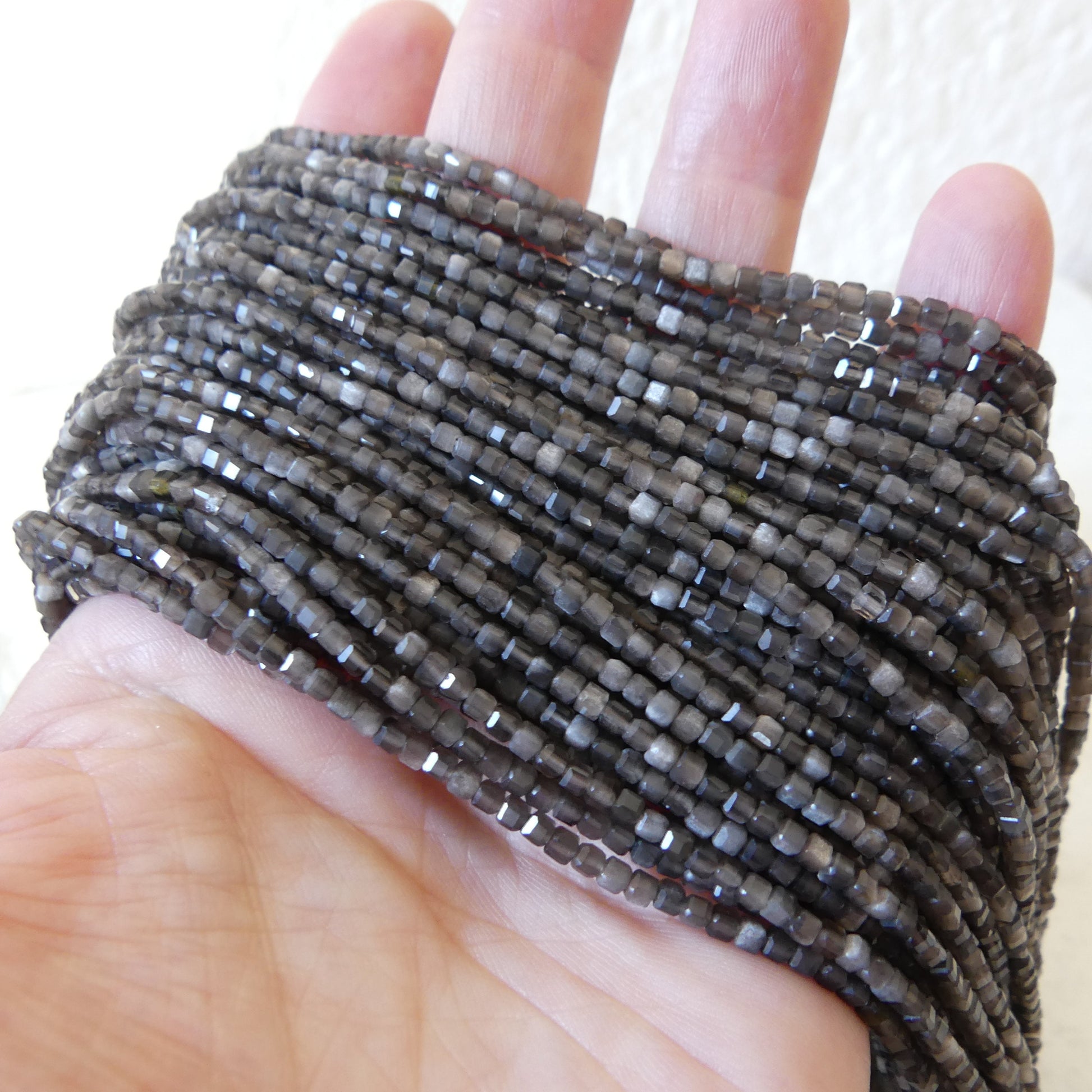 2mm Silver Obsidian Micro Faceted Cube Beads Obsidian Genuine Beads 15" Sparkly Gemstone Beads Beading Crafter Gift