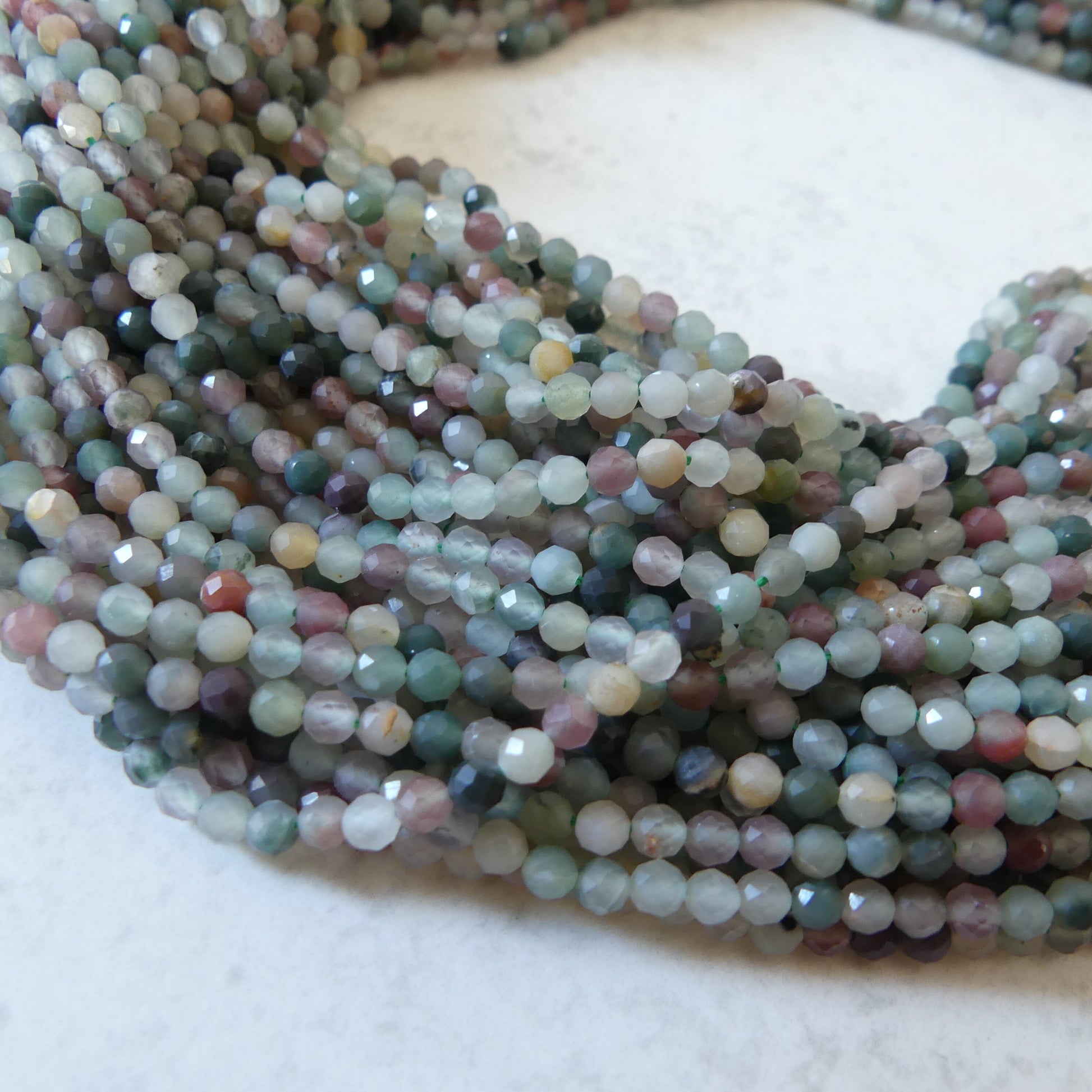 3mm Moss Agate Micro Faceted Beads Genuine Agate Green Beads 15" Gemstone Beads for DIY Jewelry Making Beading Crafter Gift