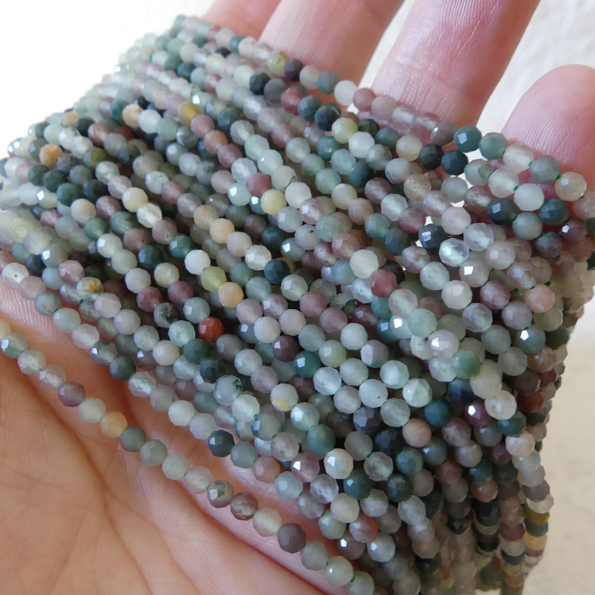 3mm Moss Agate Micro Faceted Beads Genuine Agate Green Beads 15" Gemstone Beads for DIY Jewelry Making Beading Crafter Gift