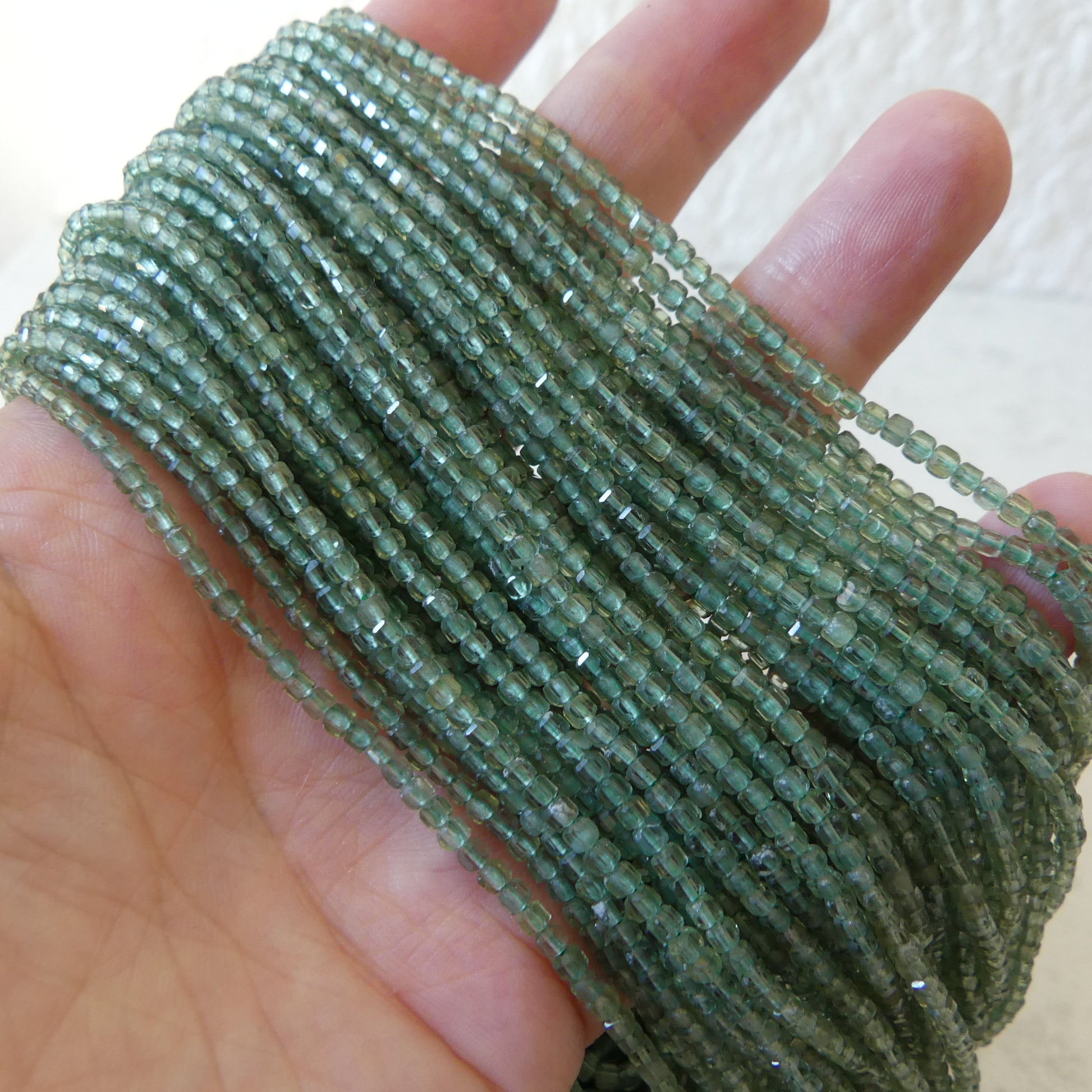 2mm Green Apatite Faceted Cube Beads 15" Genuine Gemstone Beads for Jewelry Making Beading Craft Gift Beads