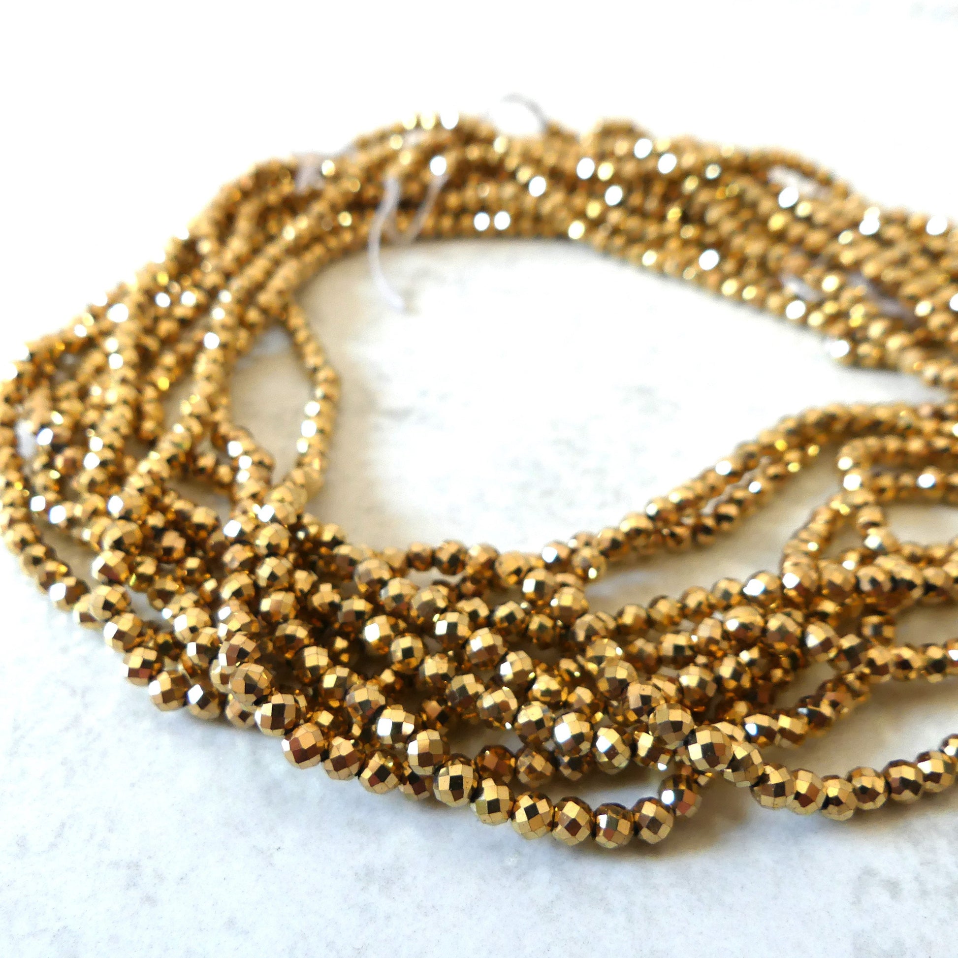 3mm 24k Gold Plated Hematite Micro Faceted Beads Spacer Sparkly Beads 15" Gemstone Beads for DIY Jewelry Making Crafter Gift