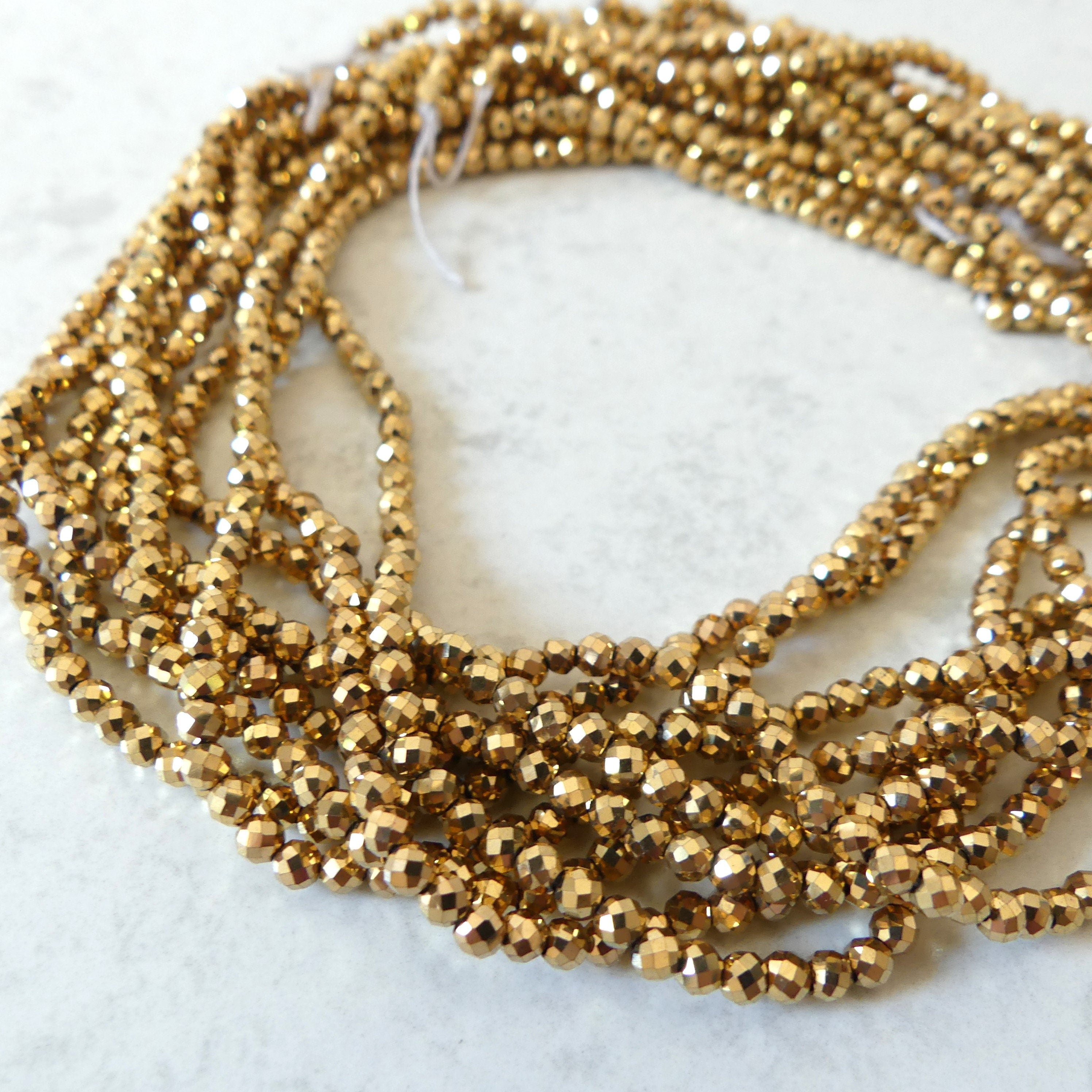 3mm 24k Gold Plated Hematite Micro Faceted Beads Spacer Sparkly Beads 15" Gemstone Beads for DIY Jewelry Making Crafter Gift