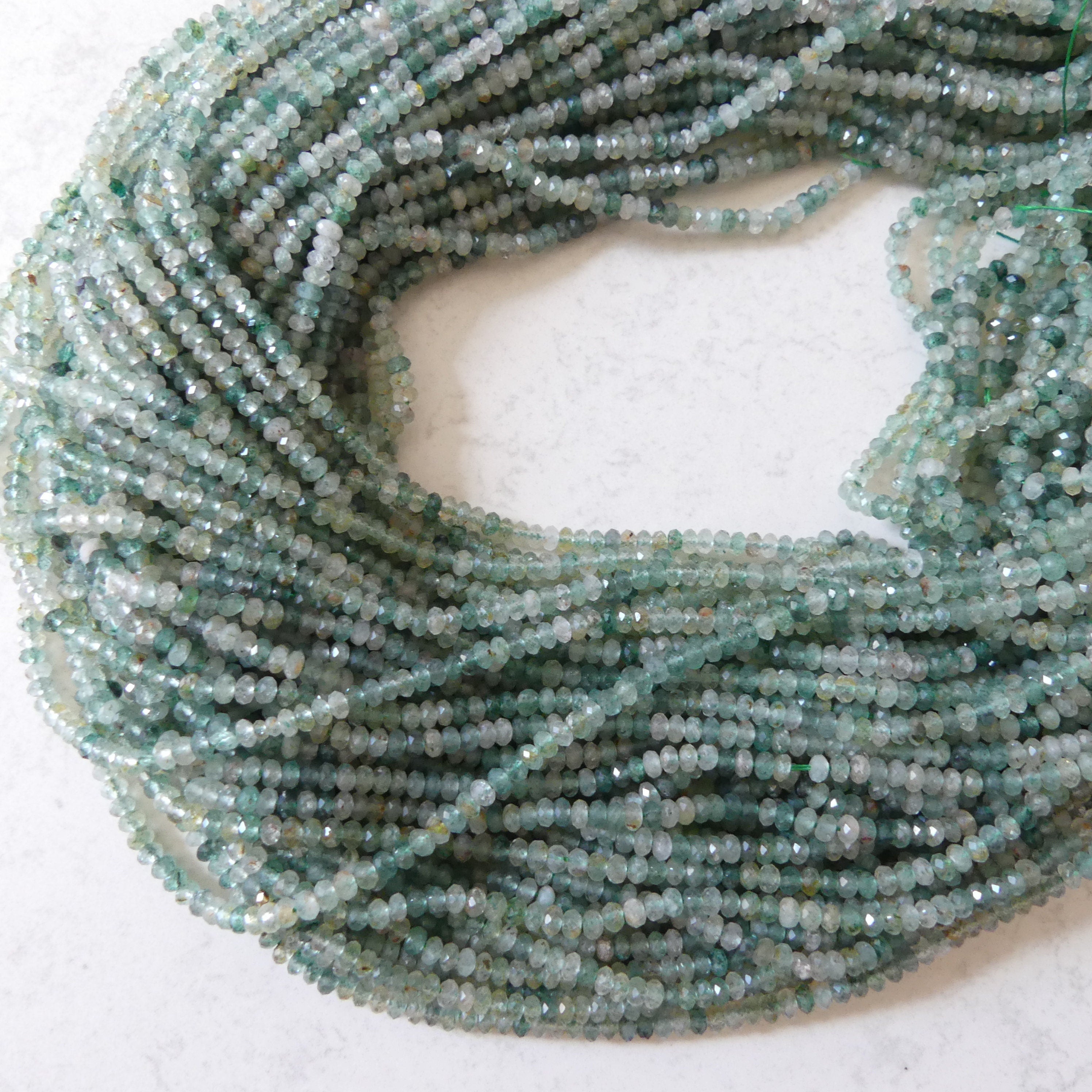 3mm Green Strawberry Quartz Micro Faceted Rondel Beads Genuine Quartz Beads 15" Sparkly Gemstone Beads for Jewelry Making
