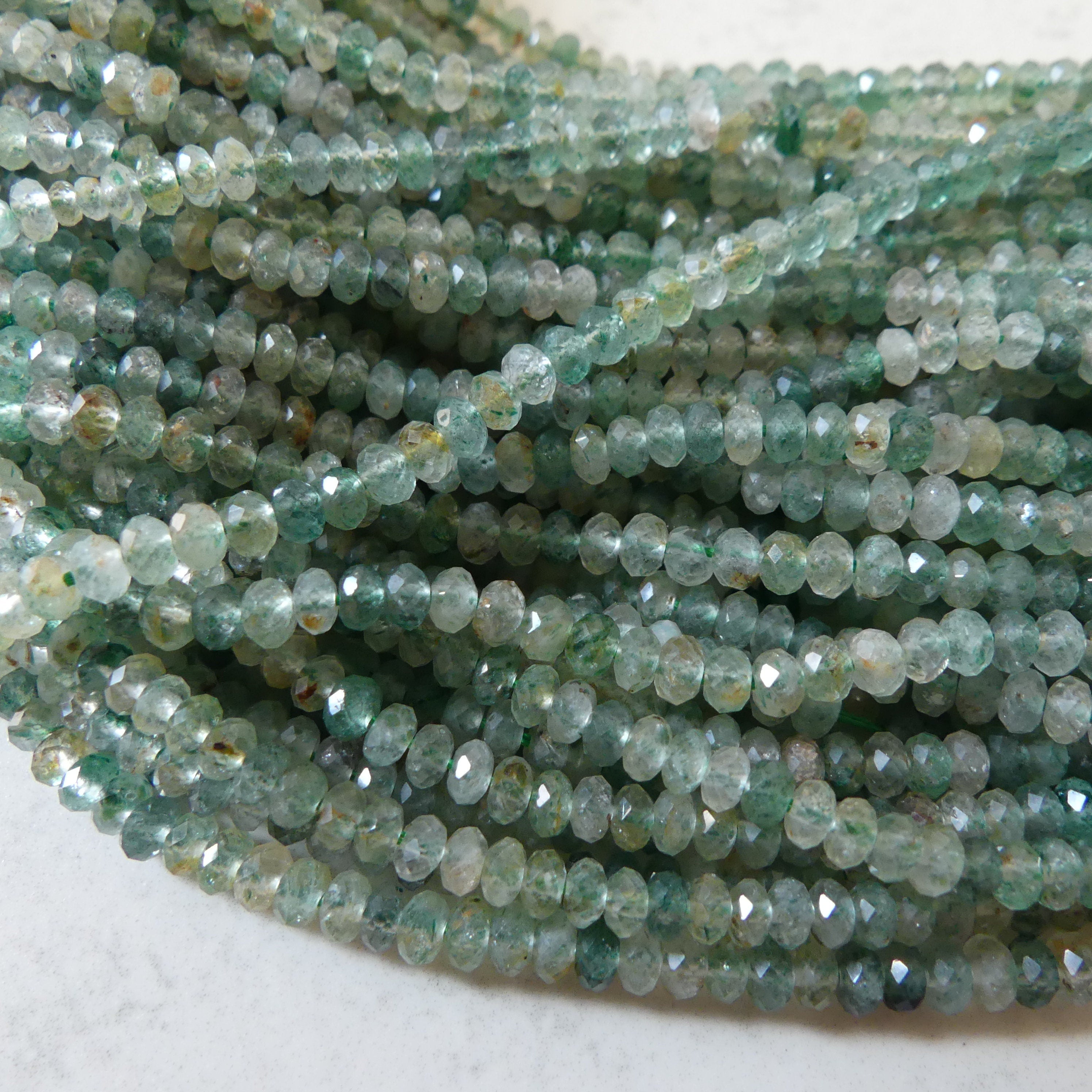 3mm Green Strawberry Quartz Micro Faceted Rondel Beads Genuine Quartz Beads 15" Sparkly Gemstone Beads for Jewelry Making