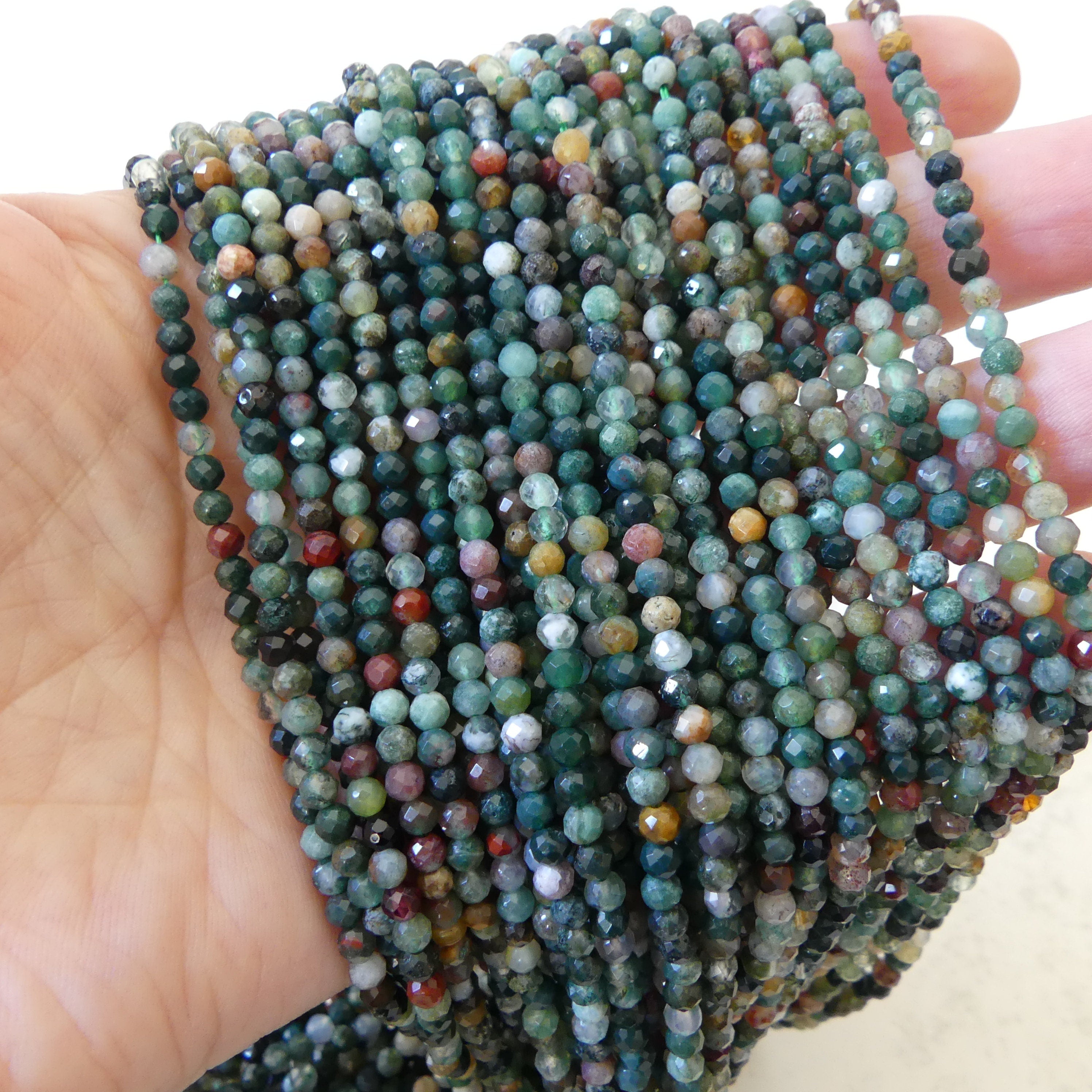 3mm Indian Agate Micro Faceted Beads Genuine Agate Colorful Beads 15" Sparkly Gemstone Beads for DIY Jewelry Making Gift for Crafter