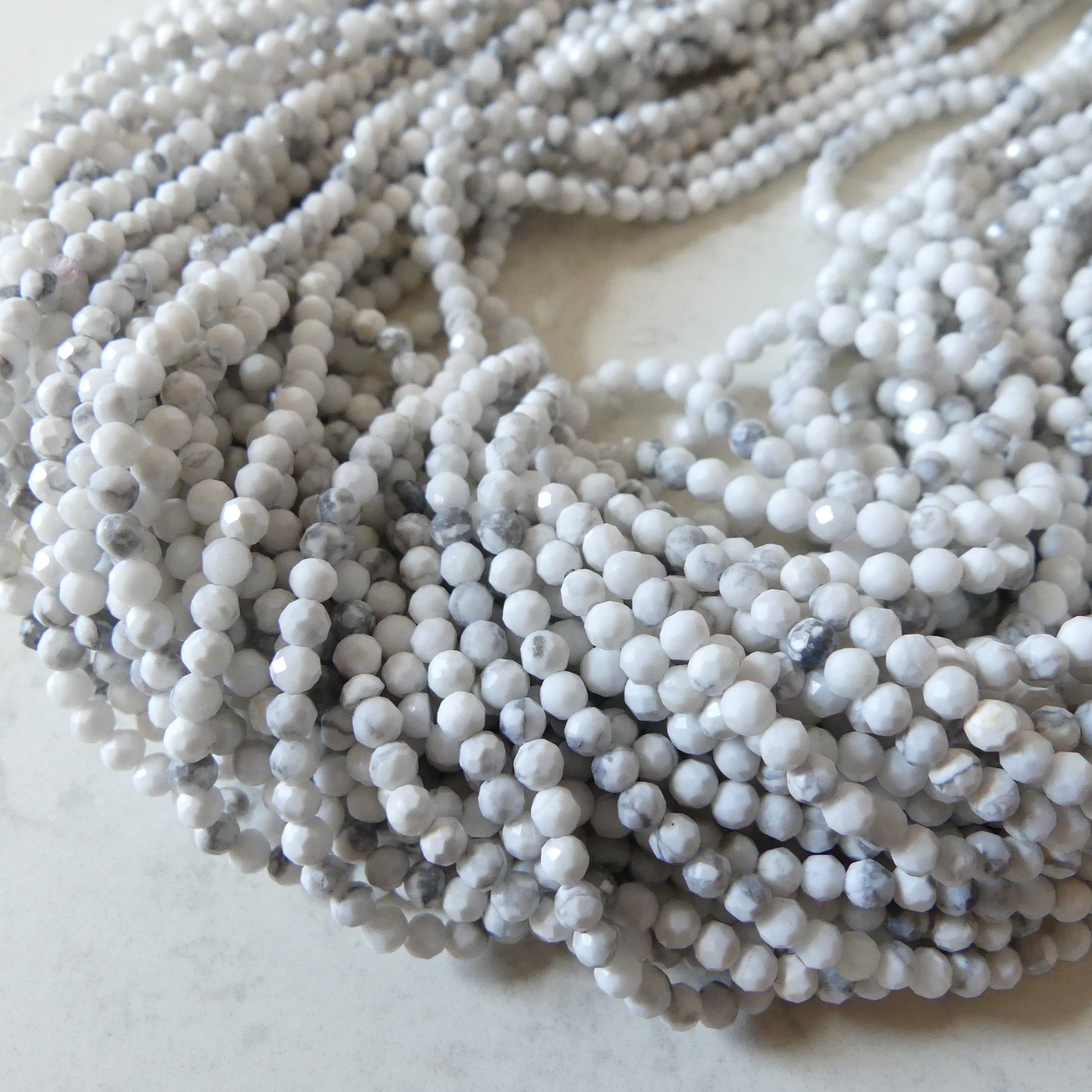 3mm Howlite Beads Micro Faceted Beads 15" Natural White Turquoise Gemstone Beads Beading Crafter Gift DIY Jewelry