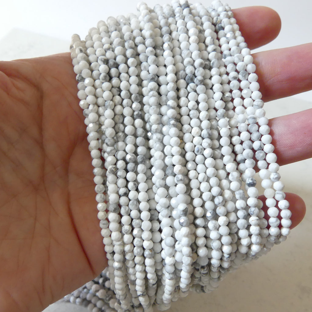 3mm Howlite Beads Micro Faceted Beads 15" Natural White Turquoise Gemstone Beads Beading Crafter Gift DIY Jewelry
