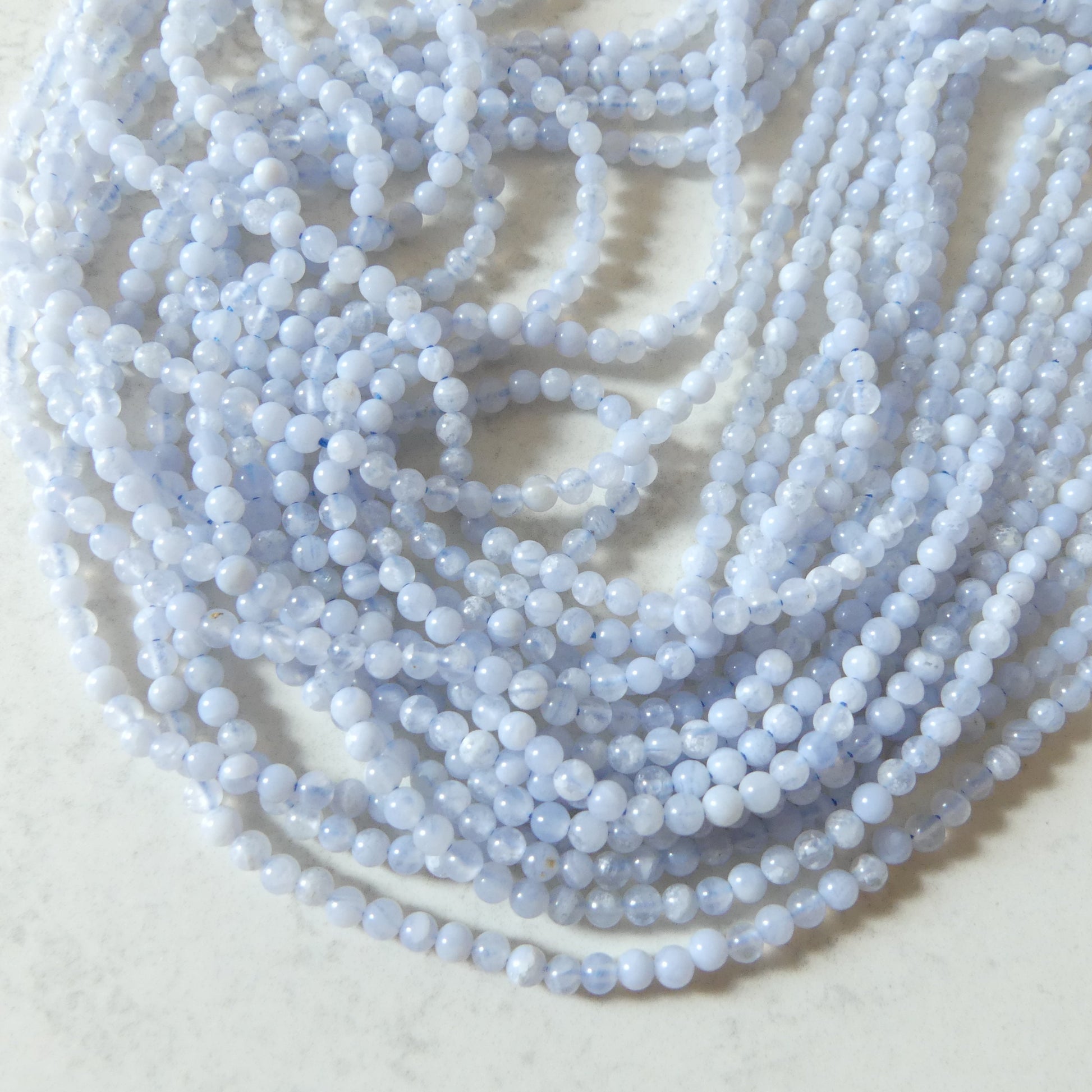 3mm Natural Blue Lace Agate Smooth Beads 15" Pale Blue Genuine Gemstone Beads for Jewelry Making Beading Craft Gift