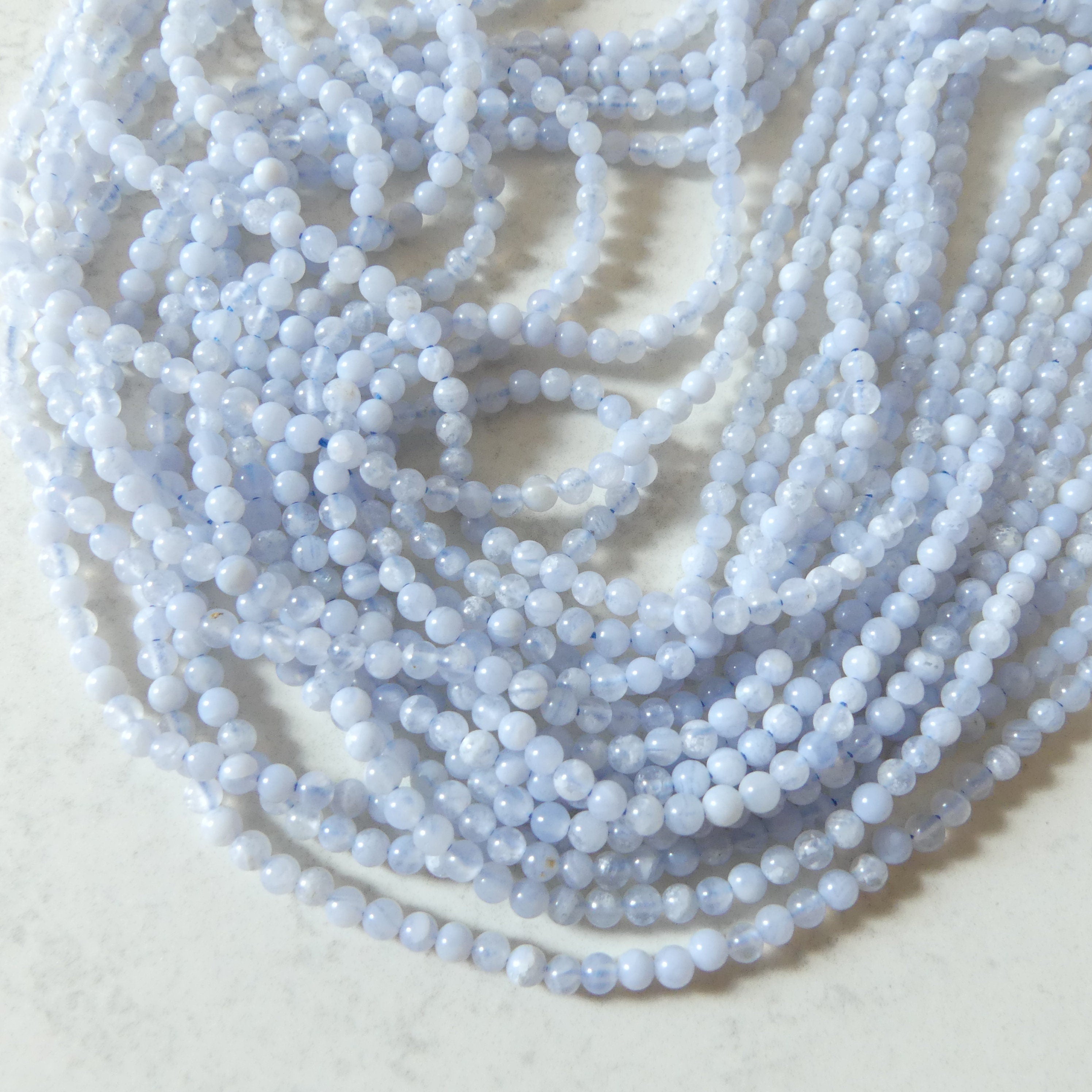 3mm Natural Blue Lace Agate Smooth Beads 15" Pale Blue Genuine Gemstone Beads for Jewelry Making Beading Craft Gift