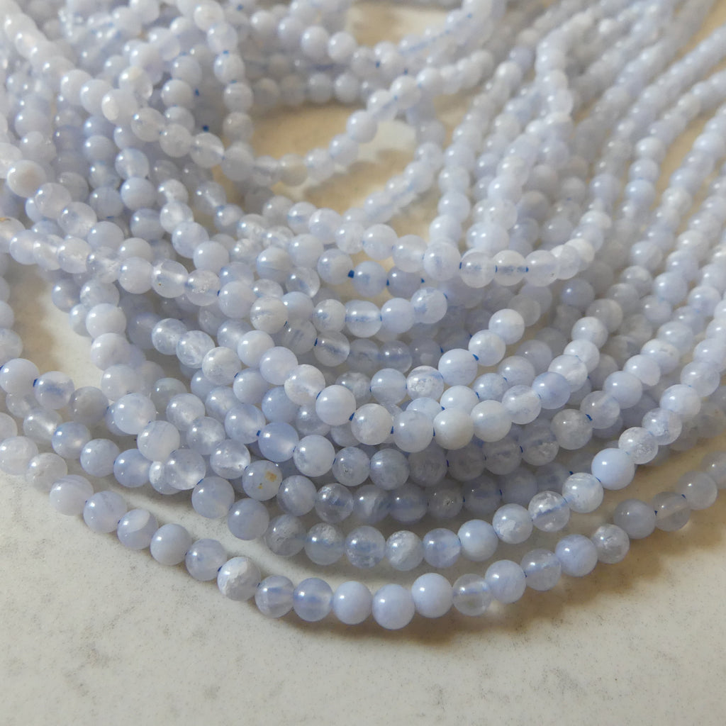 3mm Natural Blue Lace Agate Smooth Beads 15" Pale Blue Genuine Gemstone Beads for Jewelry Making Beading Craft Gift