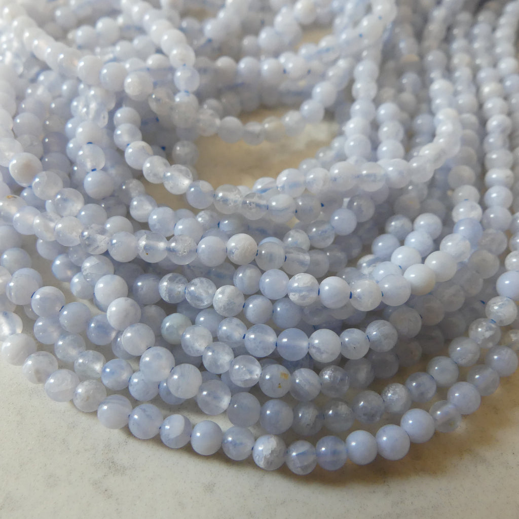 3mm Natural Blue Lace Agate Smooth Beads 15" Pale Blue Genuine Gemstone Beads for Jewelry Making Beading Craft Gift