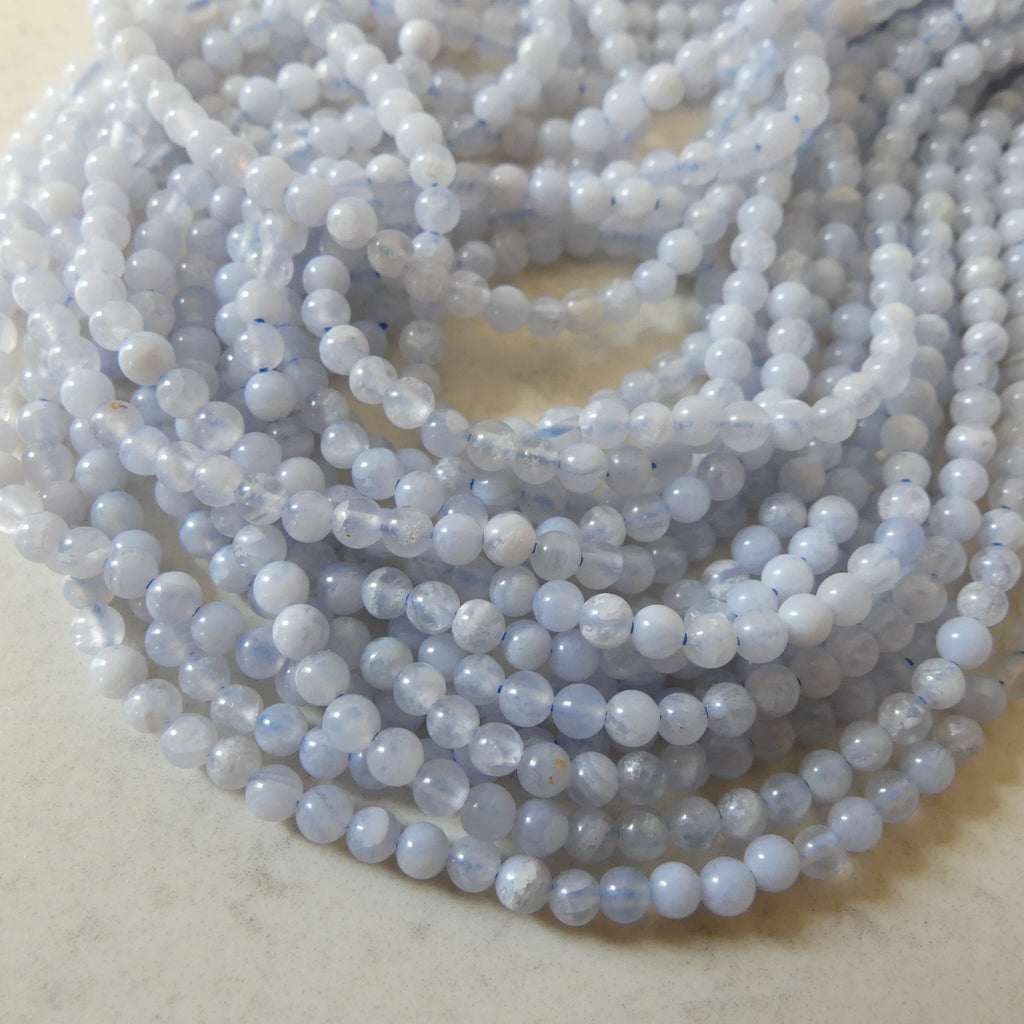 3mm Natural Blue Lace Agate Smooth Beads 15" Pale Blue Genuine Gemstone Beads for Jewelry Making Beading Craft Gift